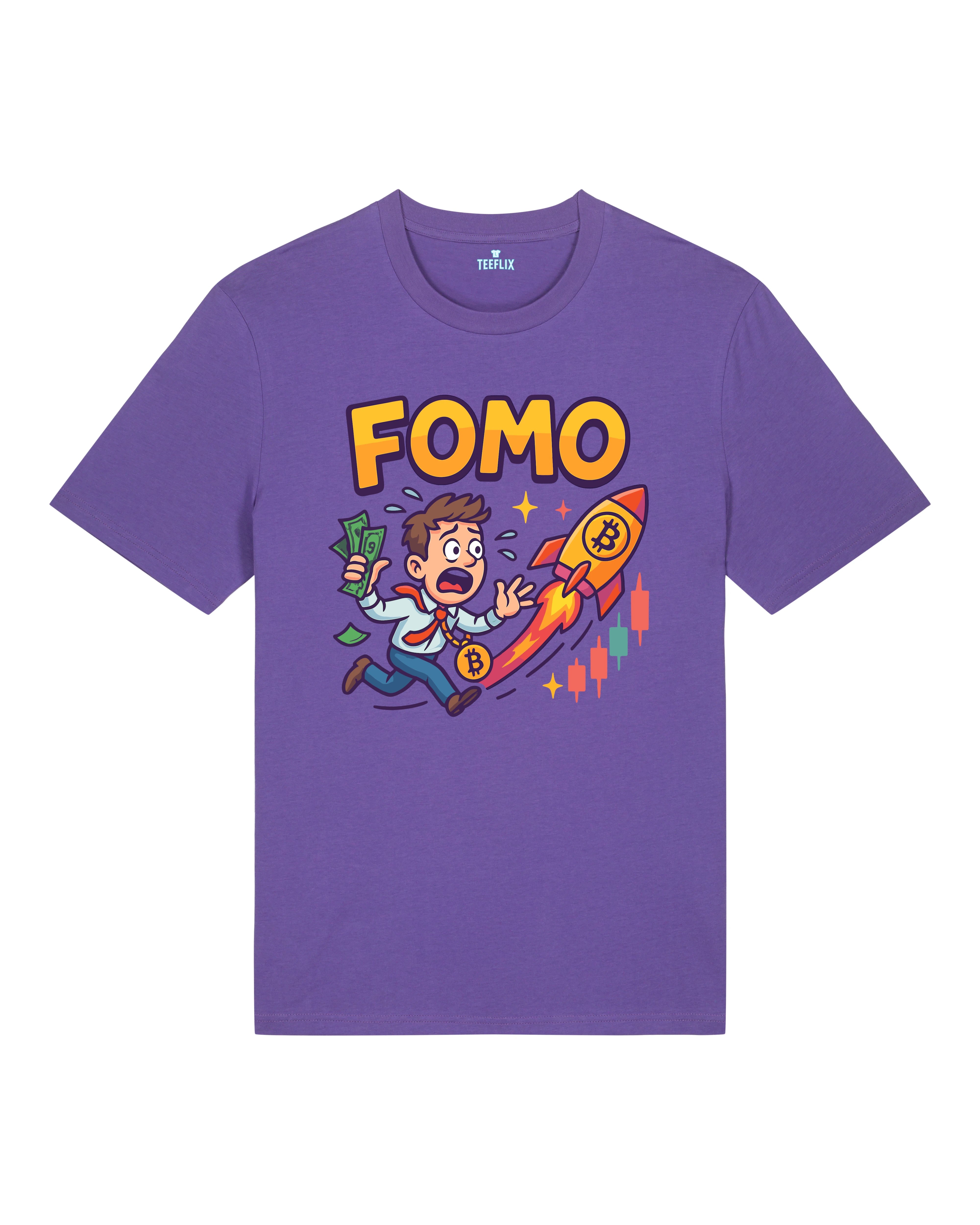 FOMO Bitcoin Rocket Crypto Shirt Lila – Teeflix Lustiges Krypto Rocket Meme Shirt