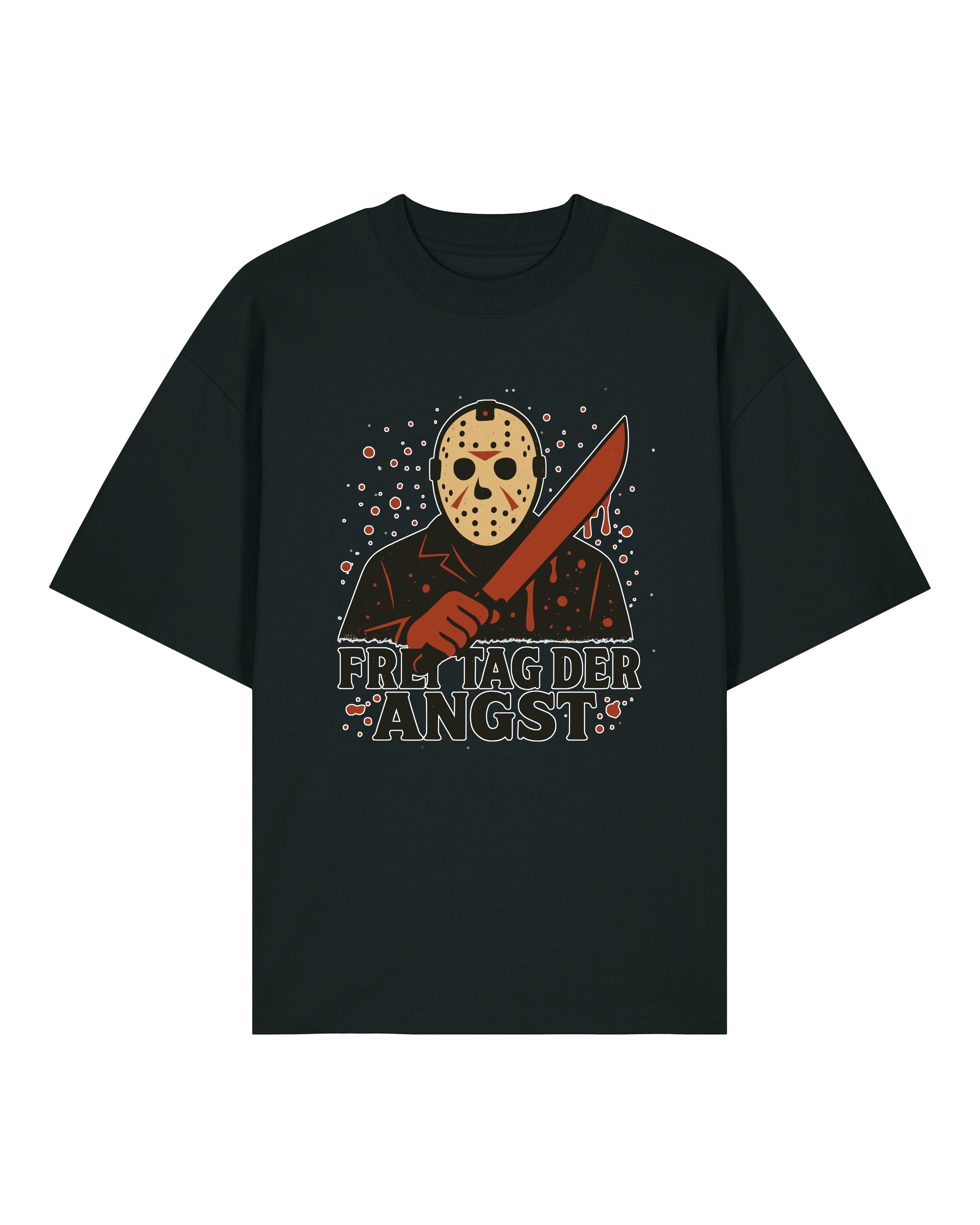 Halloween Oversized T-Shirt Schwarz mit Slasher Motiv und Maske – Horror Funshirt für Männer