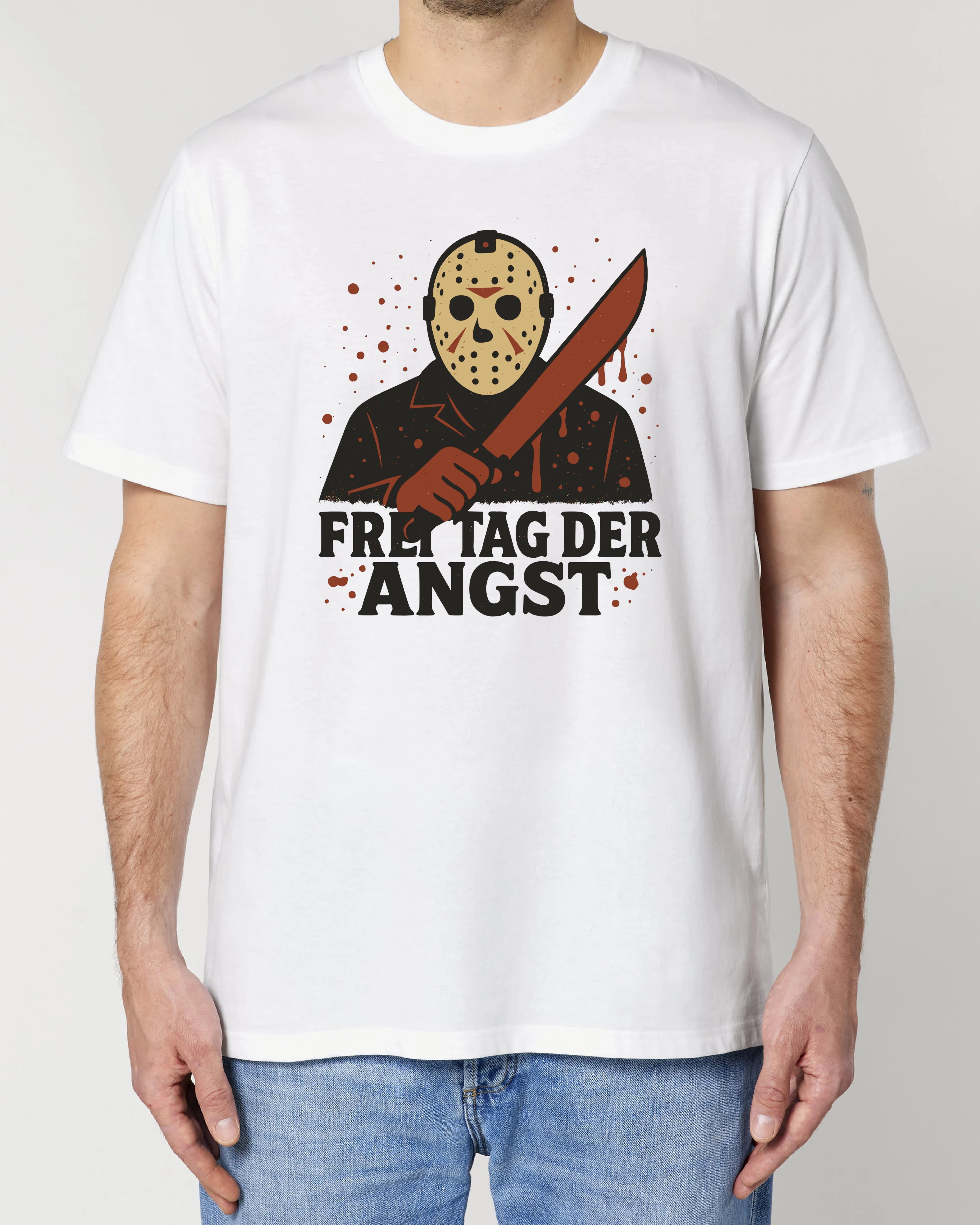 Weißes Halloween T-Shirt mit blutigem Slasher Motiv – Horror Funshirt für Männer