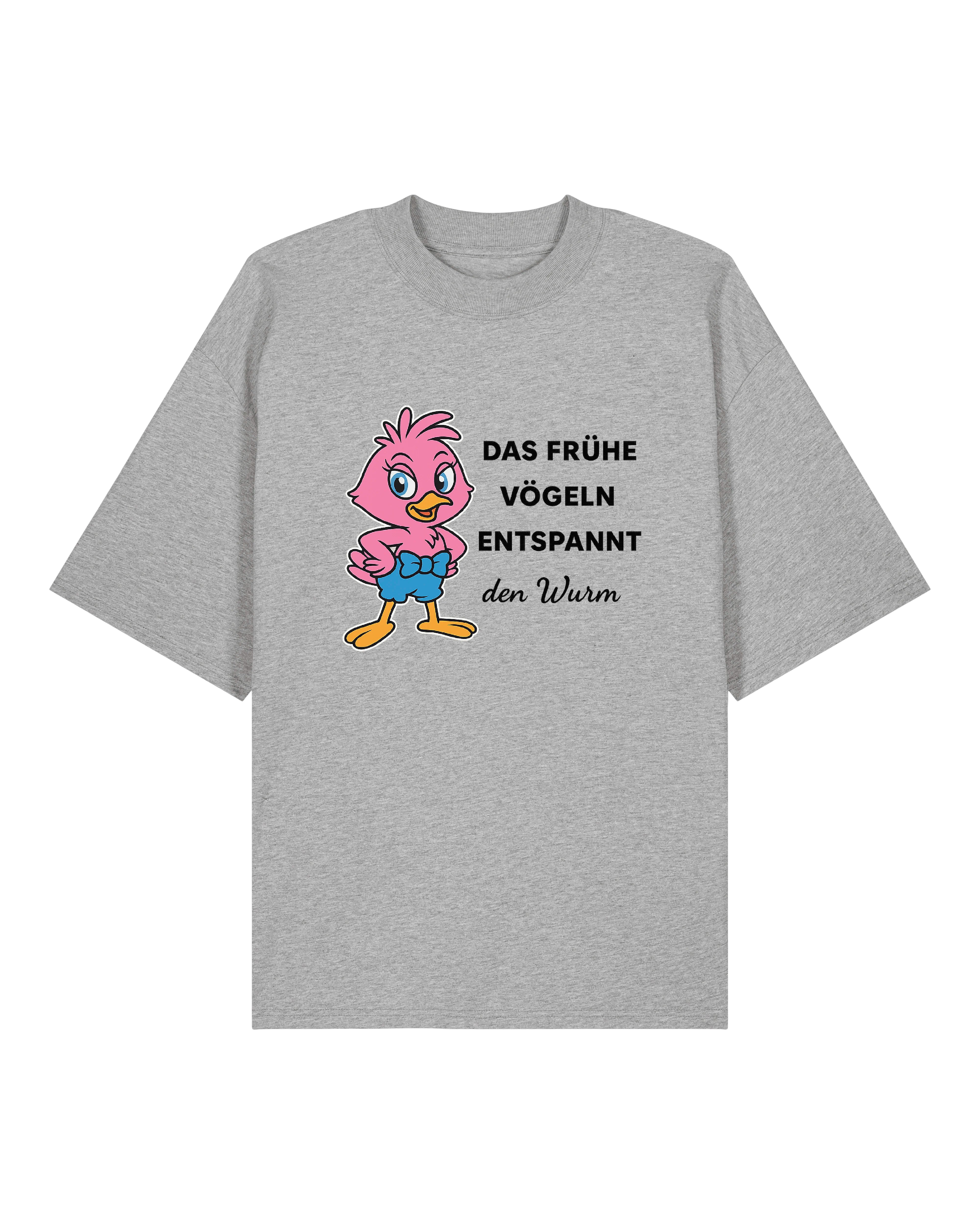 Graues Shirt mit Cartoon-Vogel & humorvollem Spruch