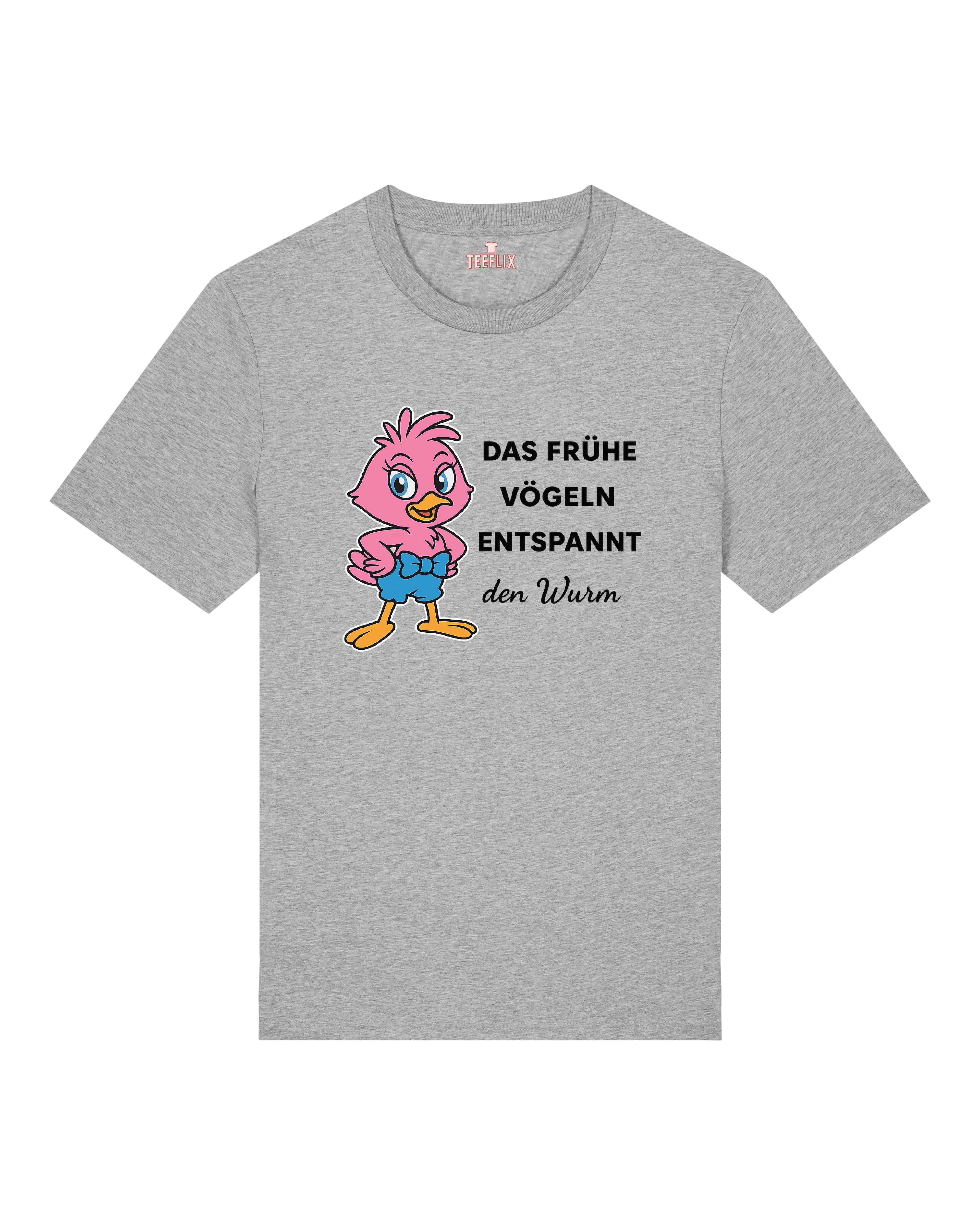 Graues Shirt mit Cartoon-Vogel & humorvollem Spruch