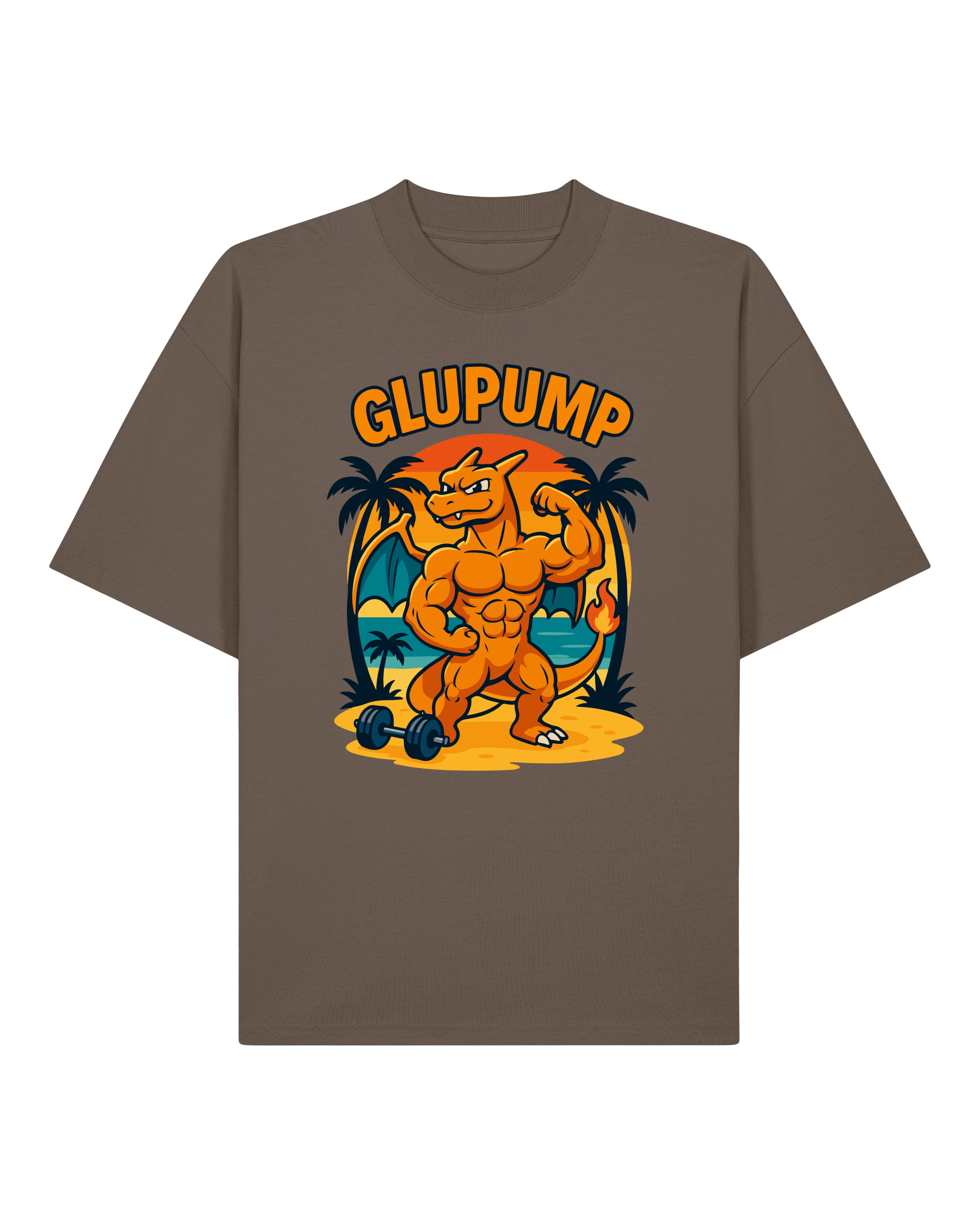 GLUPUMP Oversized Pump Cover Gym Shirt Braun – Bodybuilding Trainingsshirt von Teeflix