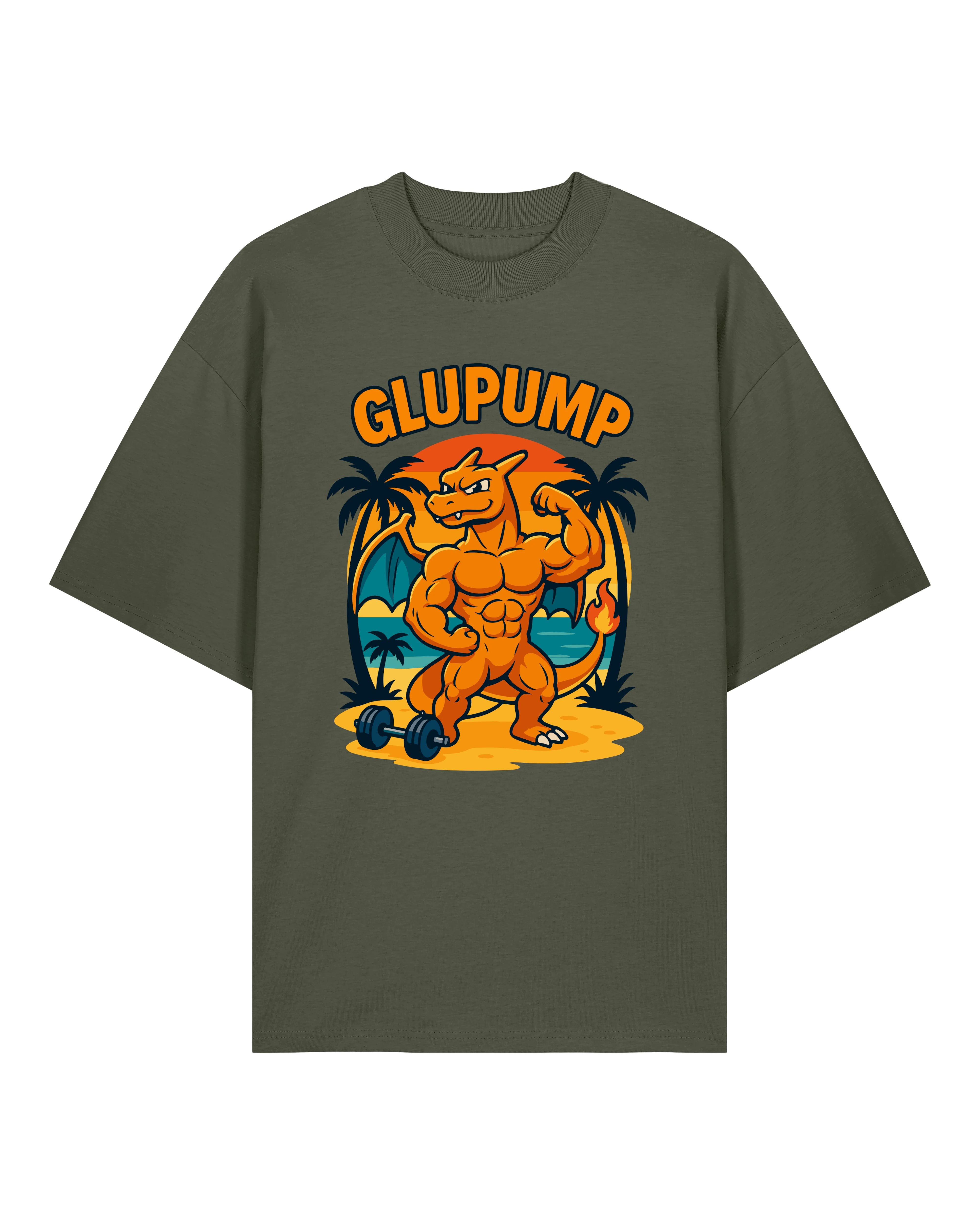 GLUPUMP Oversized Pump Cover Gym Shirt Olivgrün – Oversized Training Shirt von Teeflix