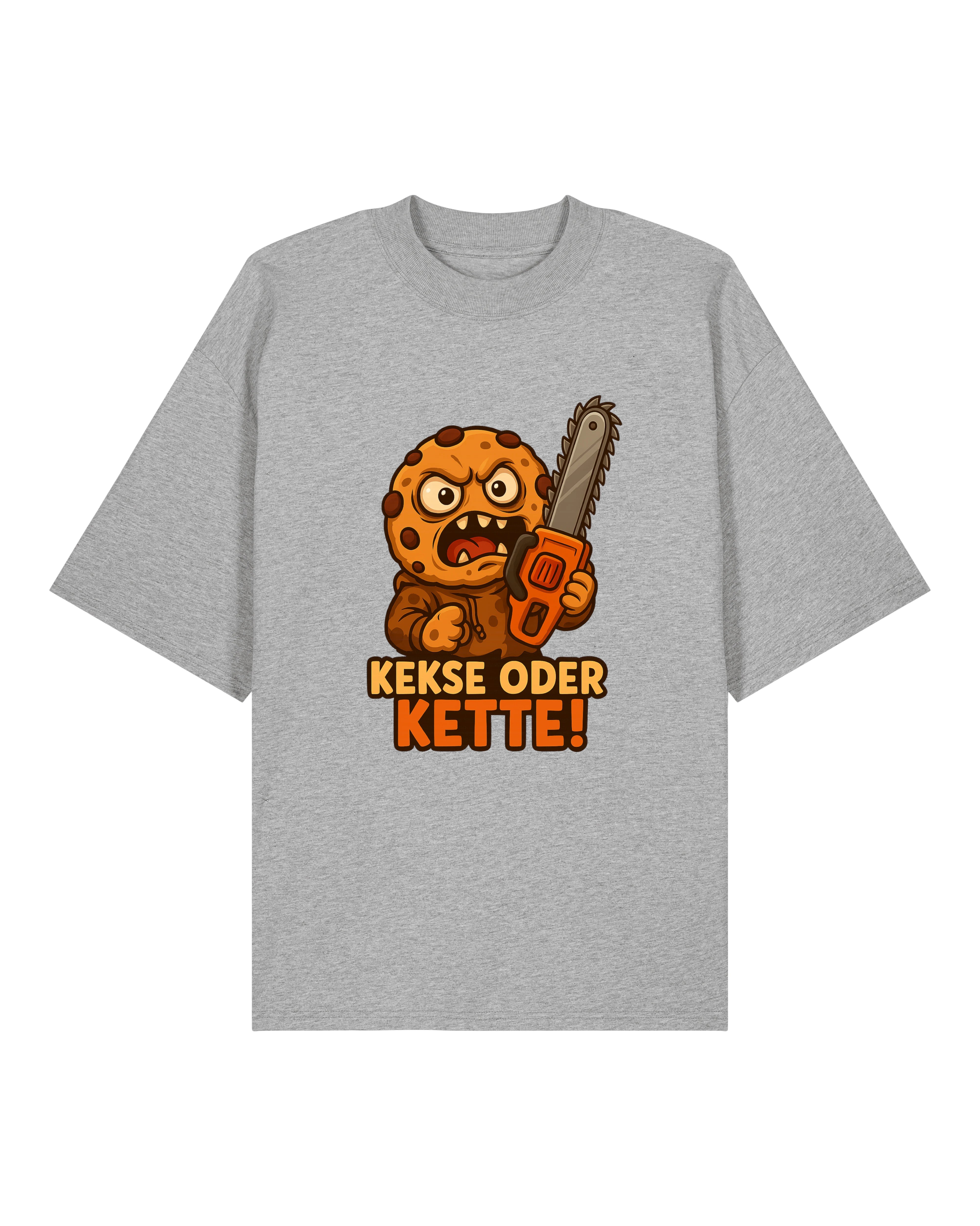 Oversized T-Shirt in Grau mit blutigem Cookie-Comic-Design – Teeflix Halloween Shirt