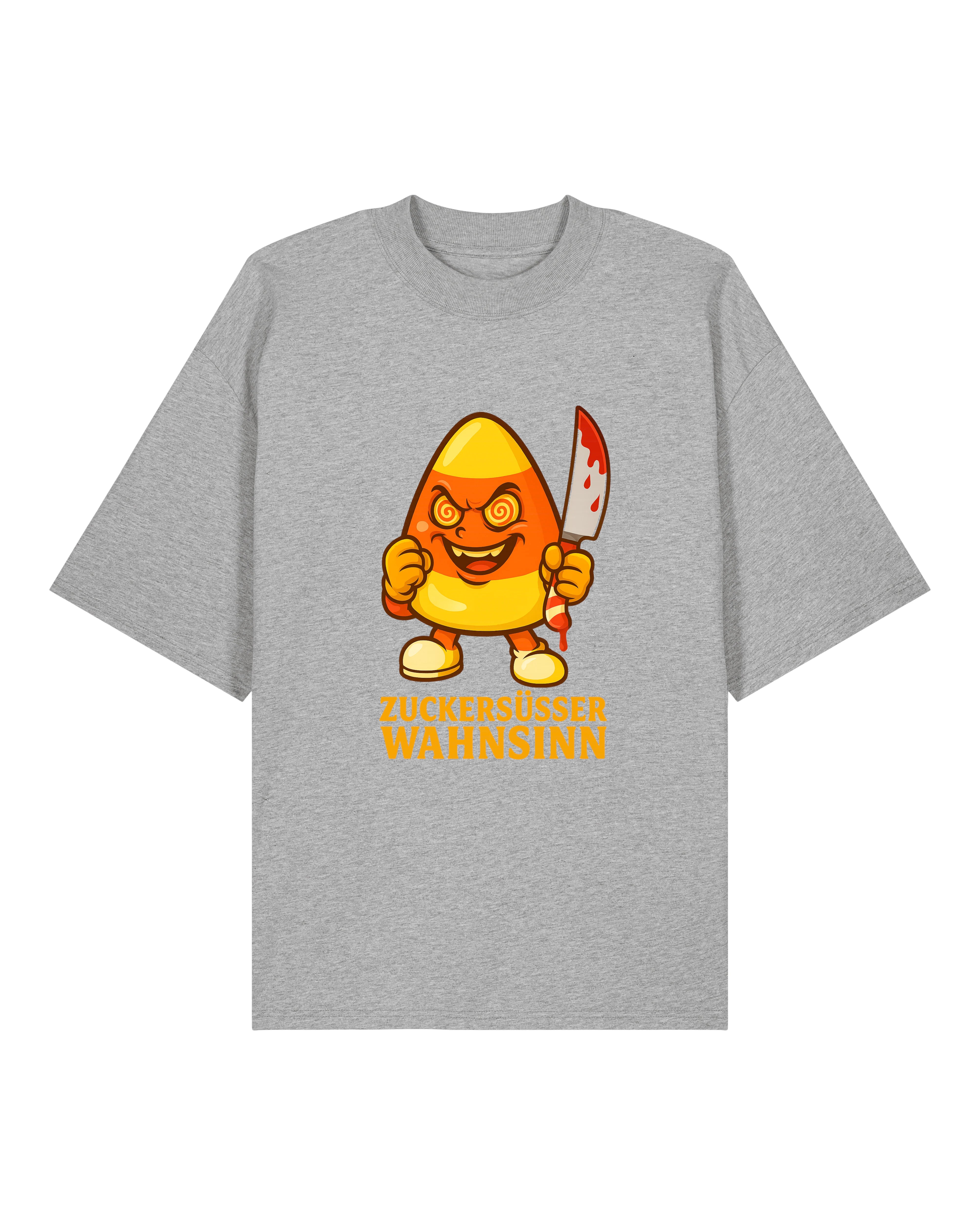 Oversized T-Shirt in Grau mit lustigem blutigem Süßigkeiten Print – Teeflix Design