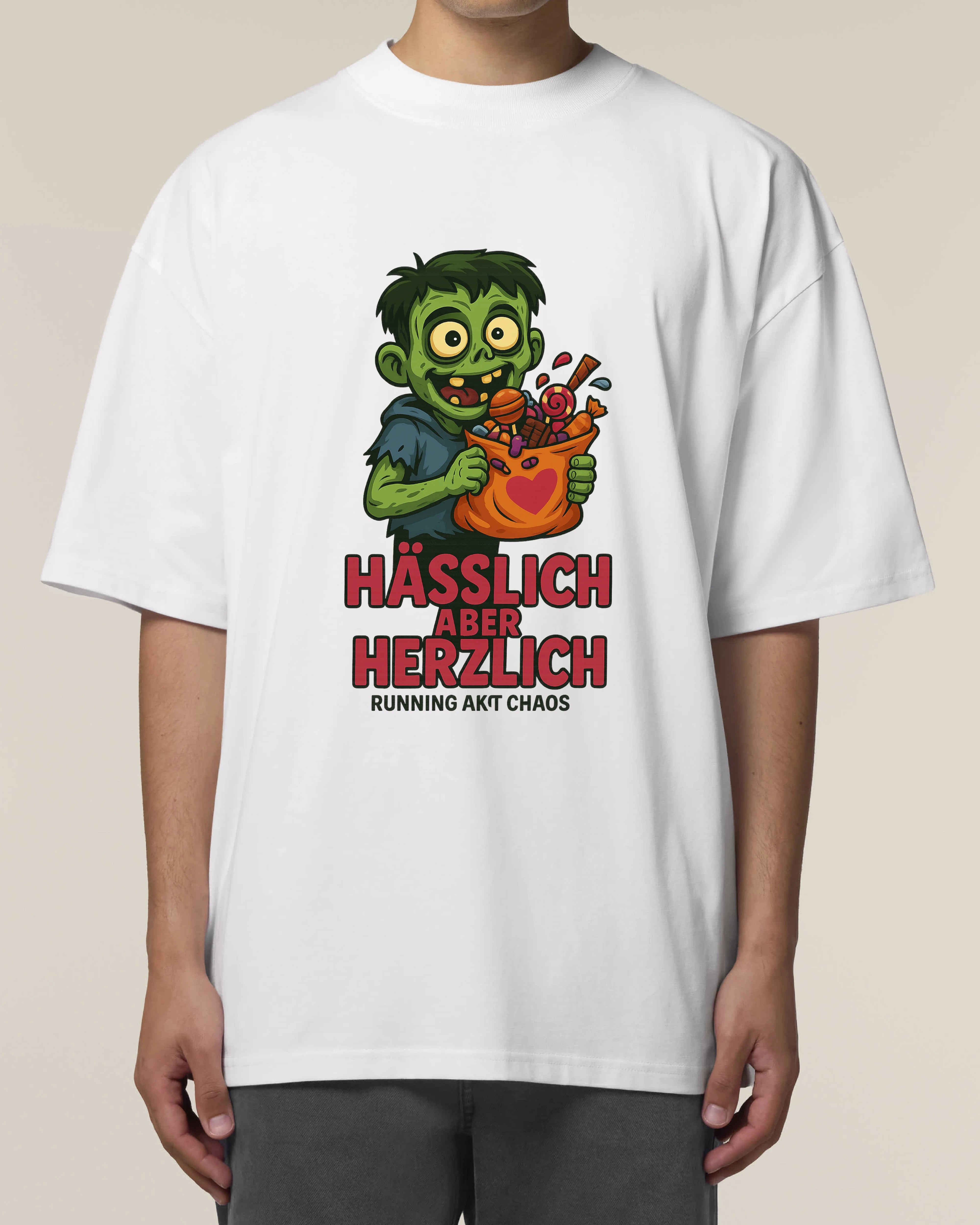 Lustiges Halloween Zombie Shirt – Oversized Weiß – Hässlich aber Herzlich – Teeflix
