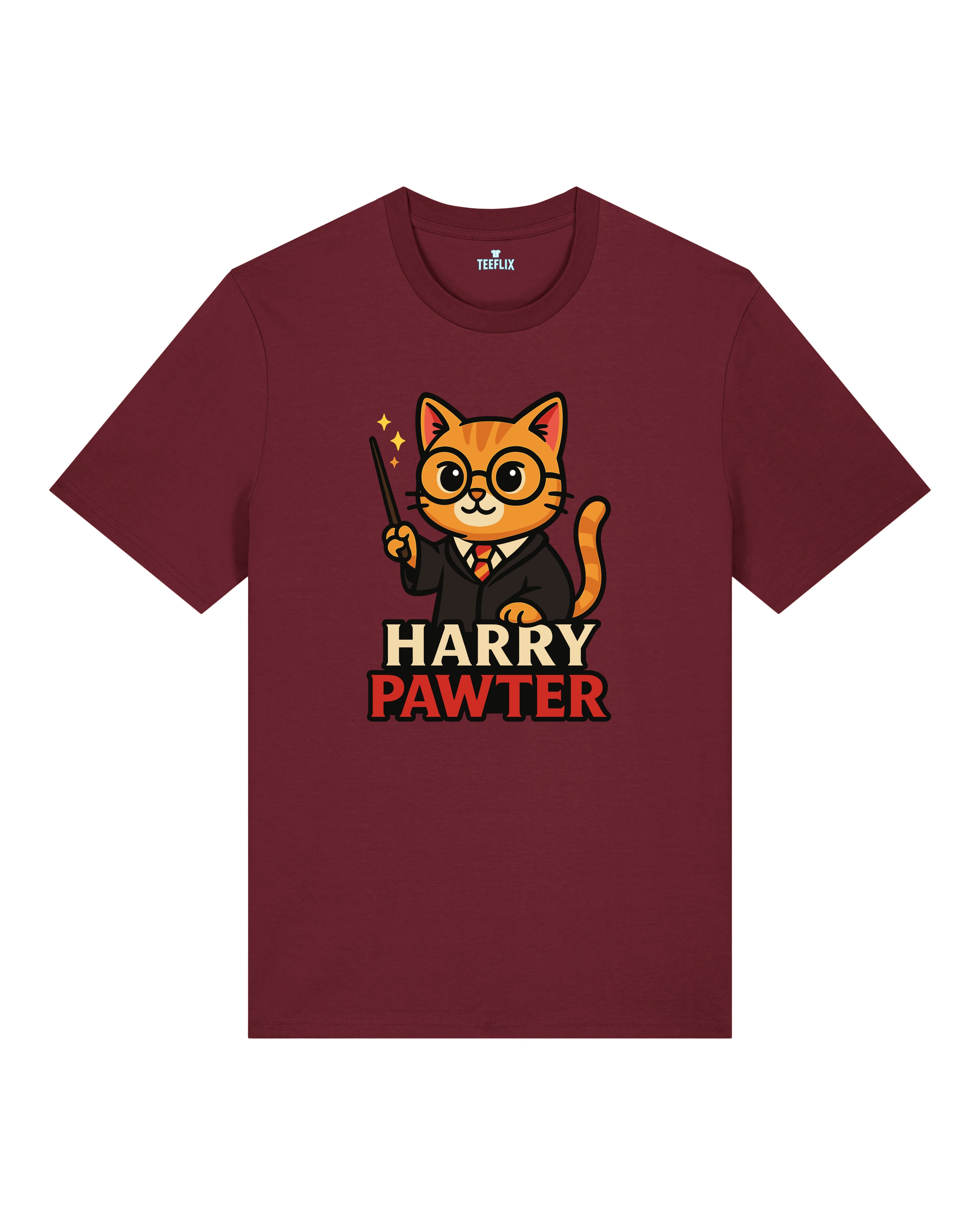 Harry Pawter lustiges Sprüche T-Shirt Katze burgund | Teeflix