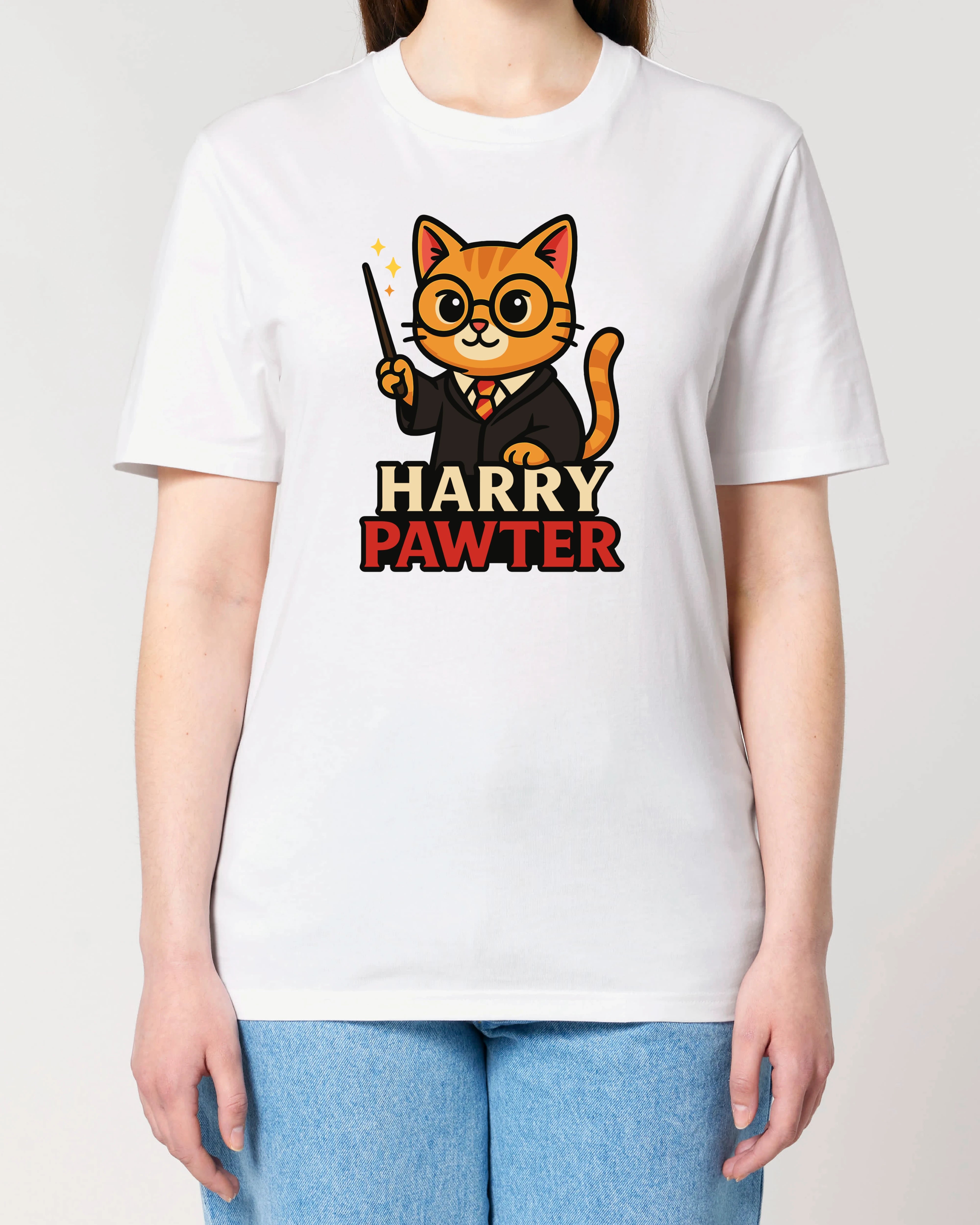 Harry Pawter lustiges T-Shirt Katze weiß Damen | Teeflix
