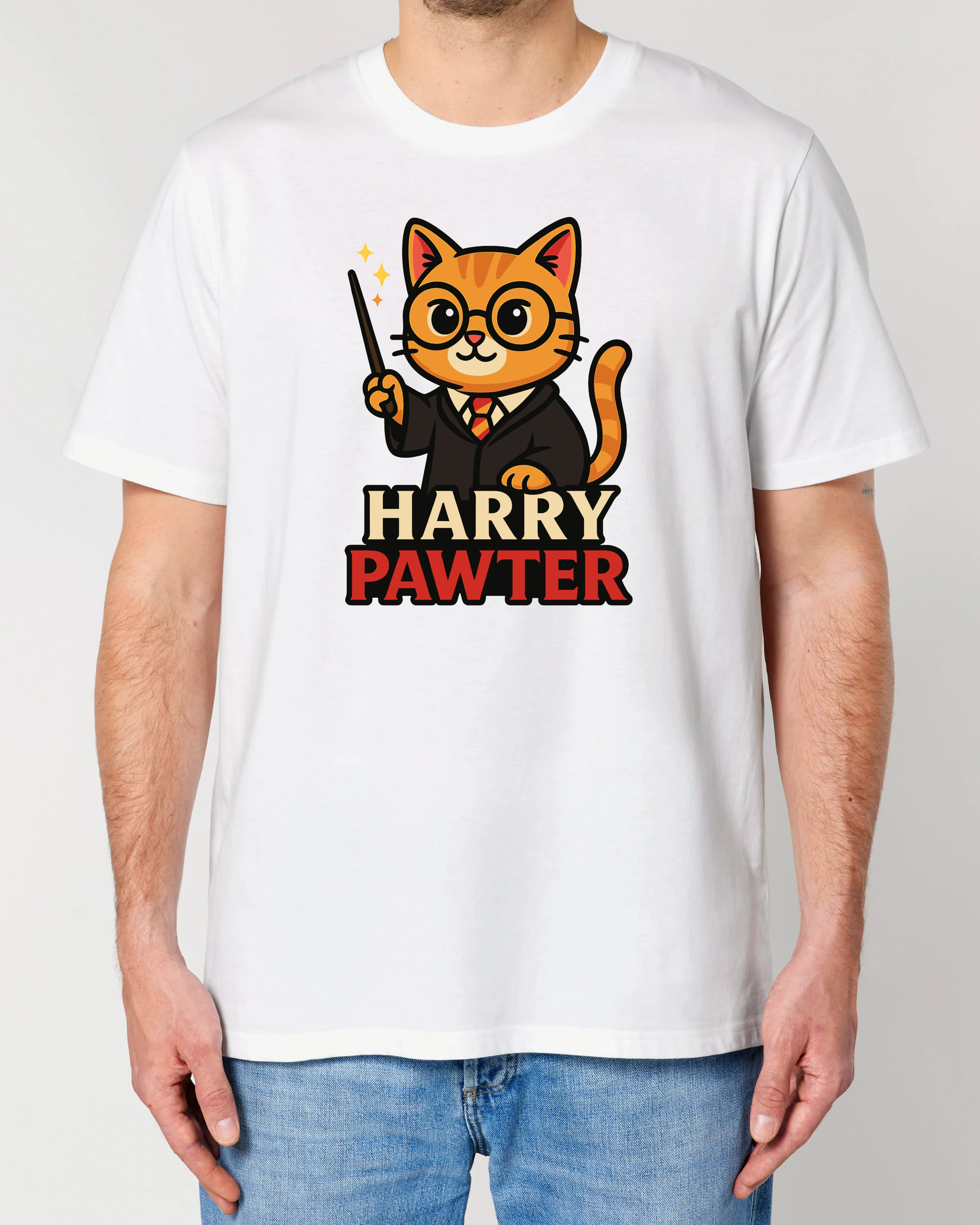 Harry Pawter lustiges T-Shirt Katze weiß Herren | Teeflix