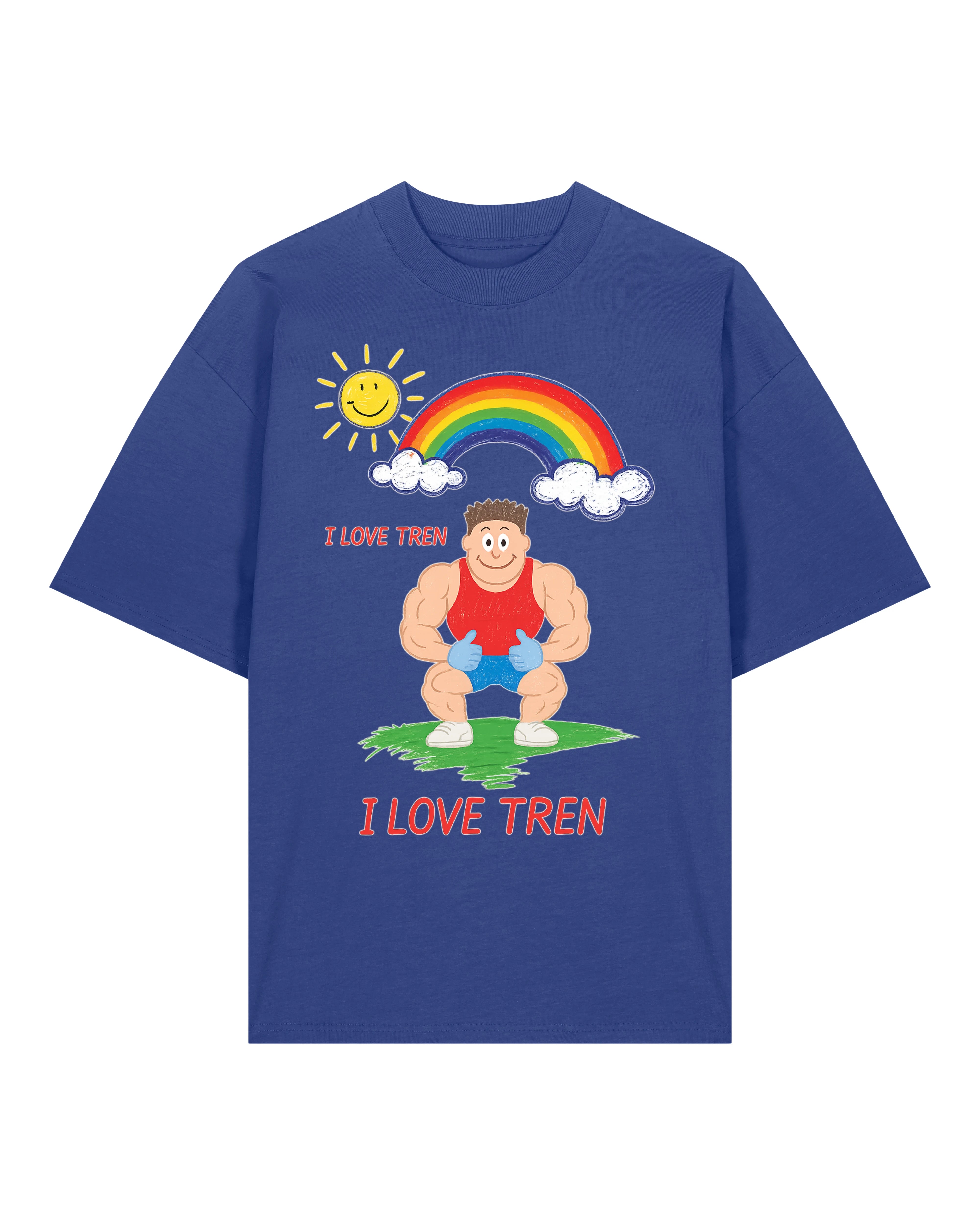 Oversized Gym Shirt „I Love Tren“ in Blau – Fun Gym Shirt von Teeflix, 100% Bio-Baumwolle, Lustiges Pump Cover für Herren & Damen