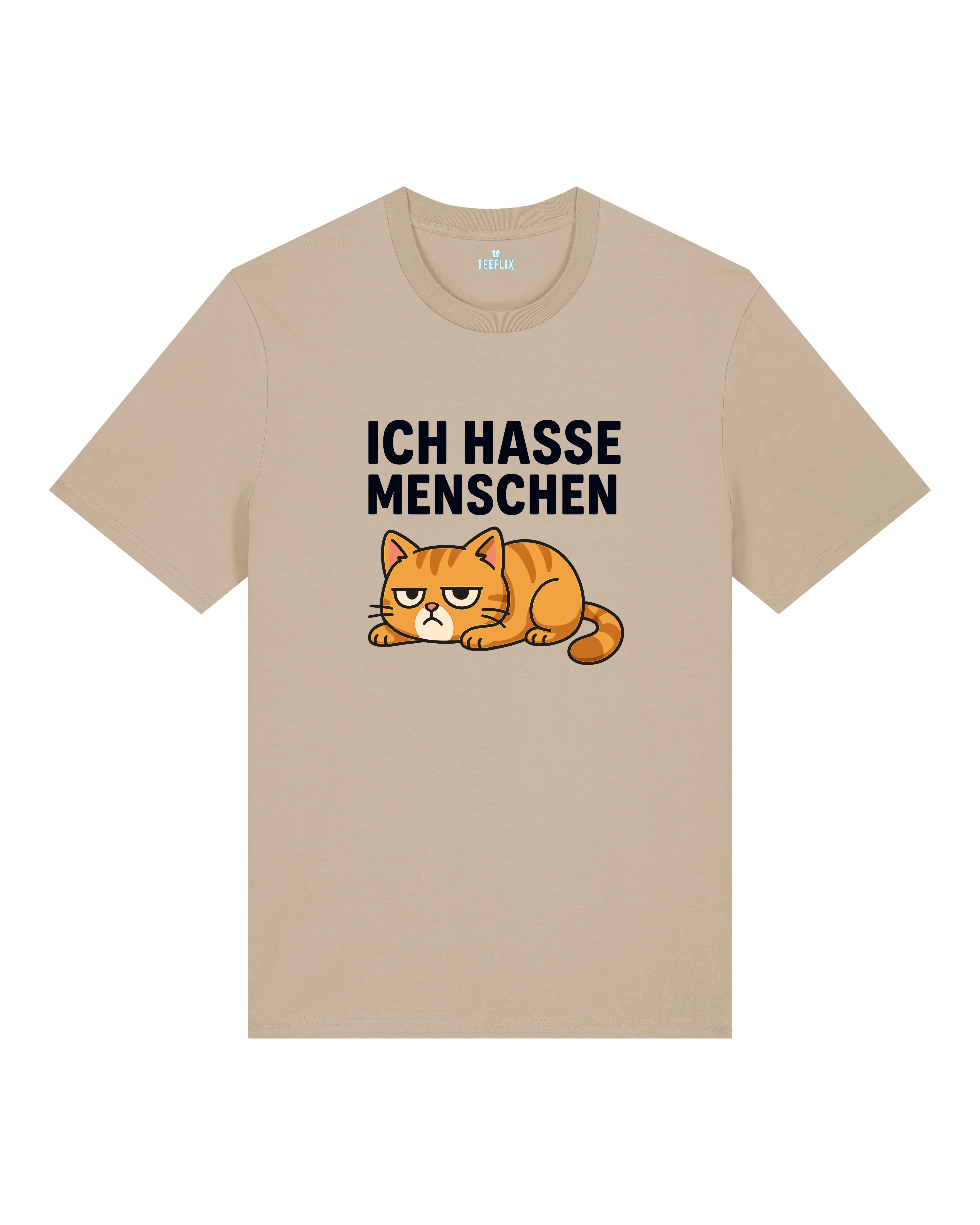 Ich hasse Menschen witziges Spruchshirt Katze Sand Unisex | Teeflix