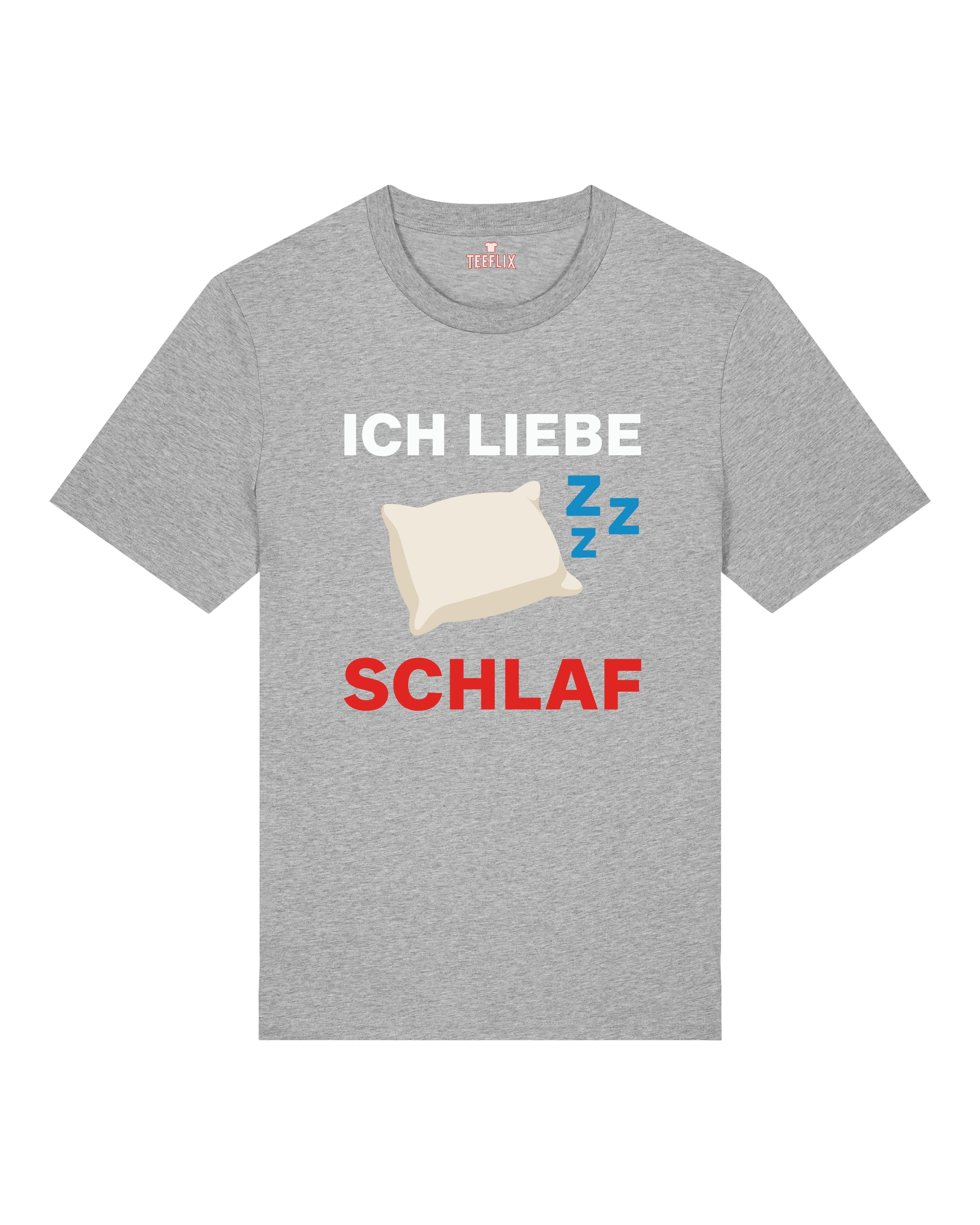 Ich liebe Schlaf Shirt Grau – Lustiges T-Shirt mit Kissen-Motiv