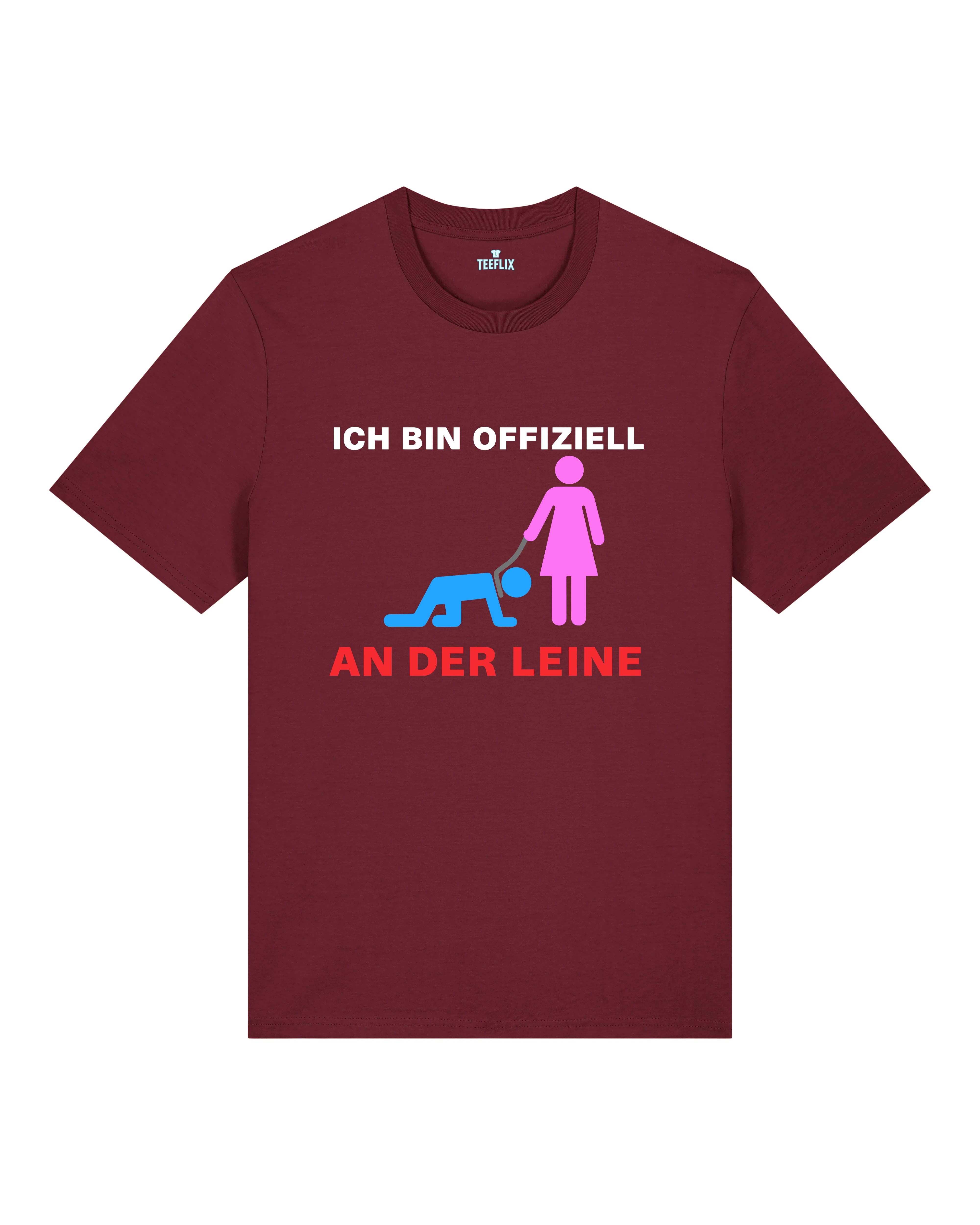 Lustiges JGA Shirt Ich bin offiziell an der Leine Burgund – Lustiges Outfit für JGA