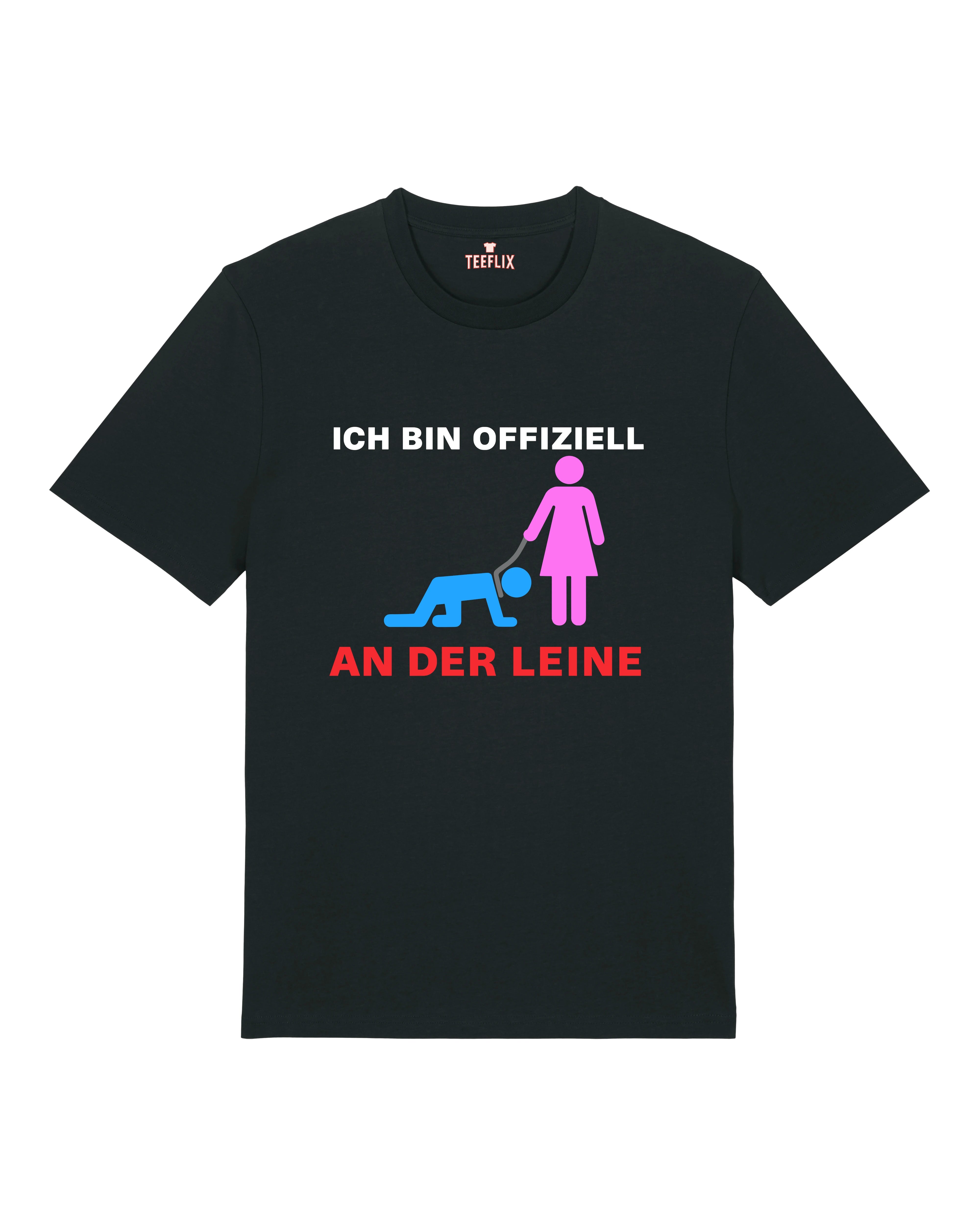 Lustiges JGA Shirt Ich bin offiziell an der Leine Schwarz – Junggesellenabschied Männer T-Shirt