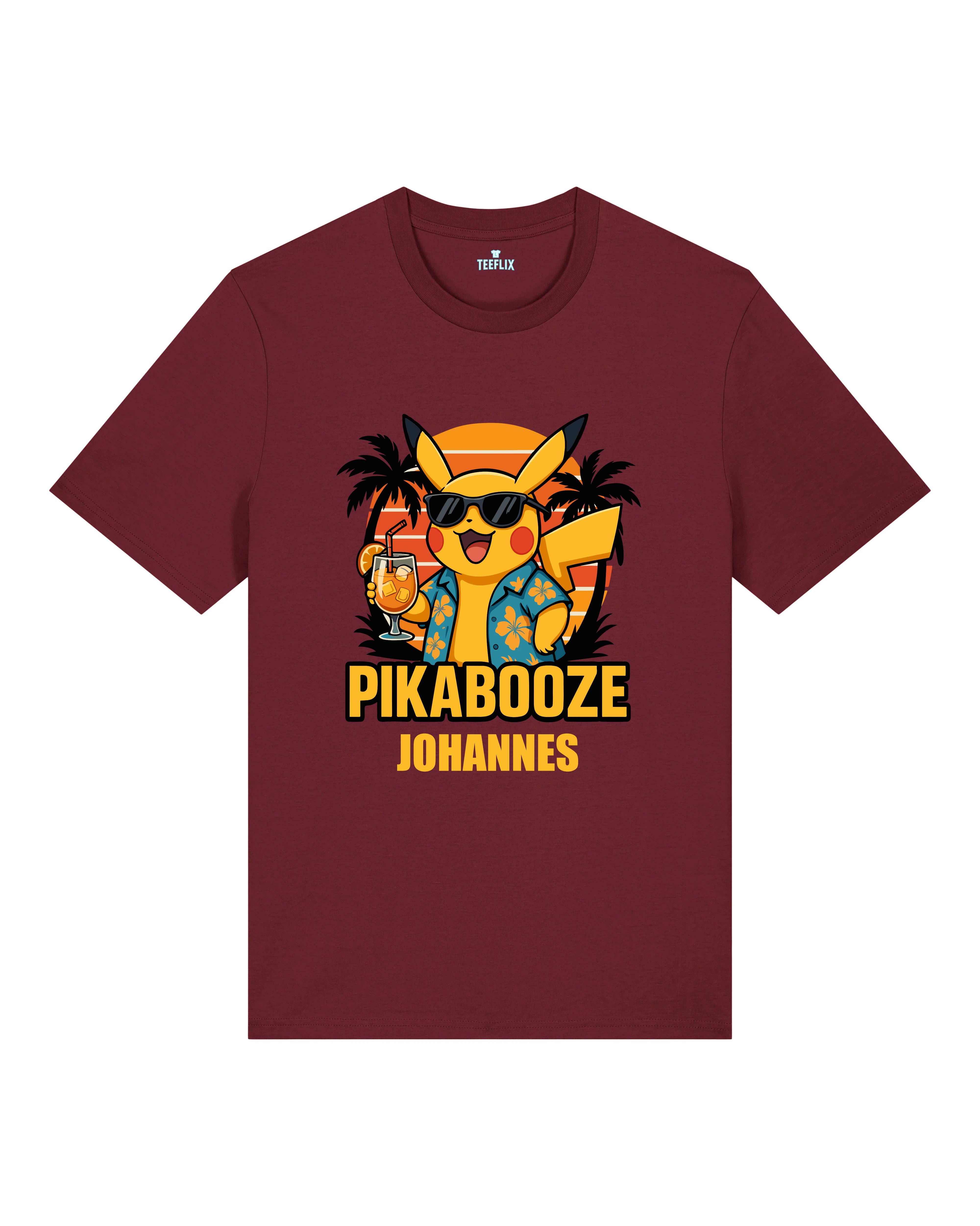 Lustiges JGA Shirt Pikabooze Burgund – personalisierbares JGA Team Shirt