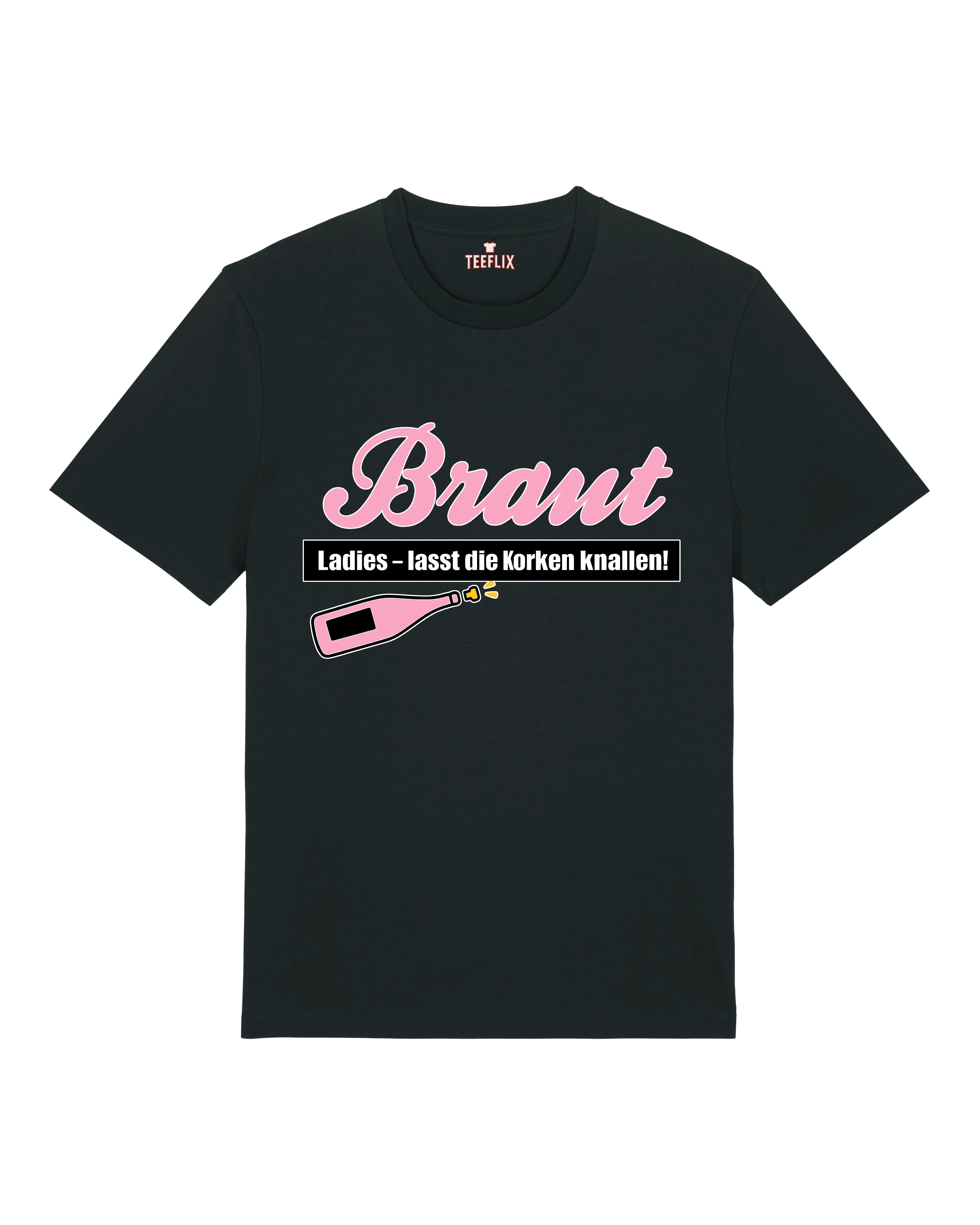 JGA T-Shirt Braut in Schwarz, normaler Schnitt, Bio-Baumwolle, Teeflix