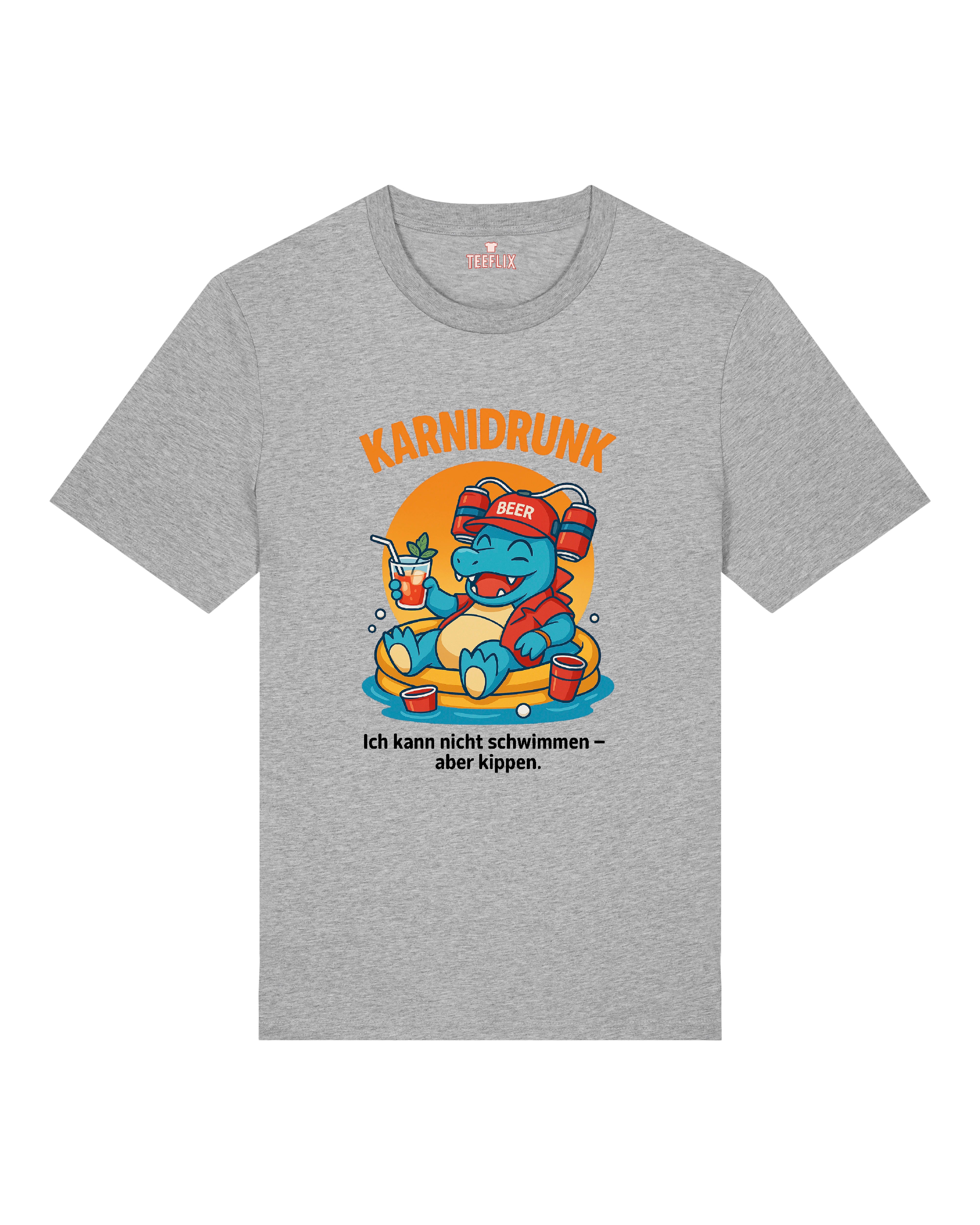 Graues Karnidrunk T-Shirt mit witzigem Party-Dino Design