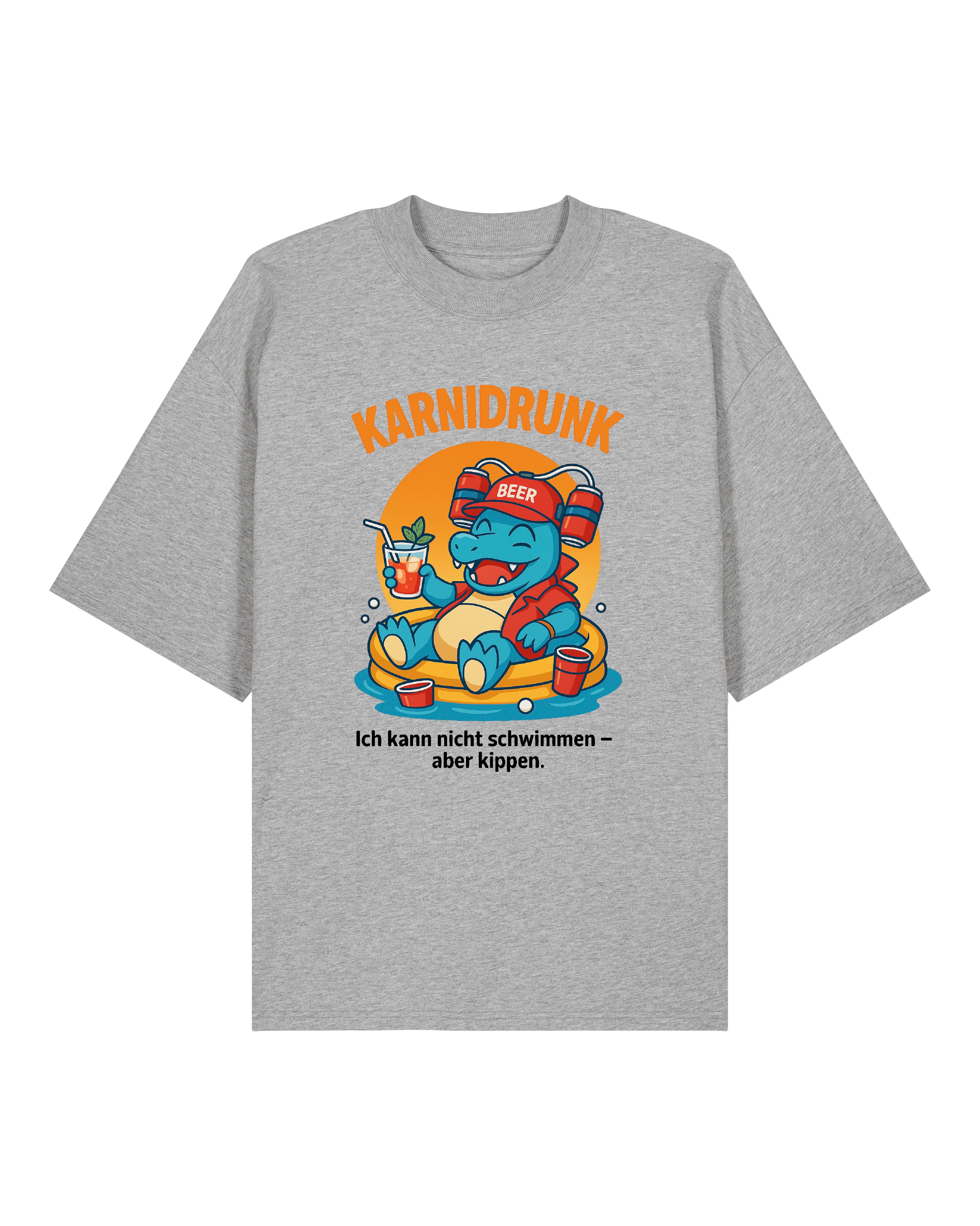 Graues Karnidrunk T-Shirt mit witzigem Party-Dino Design