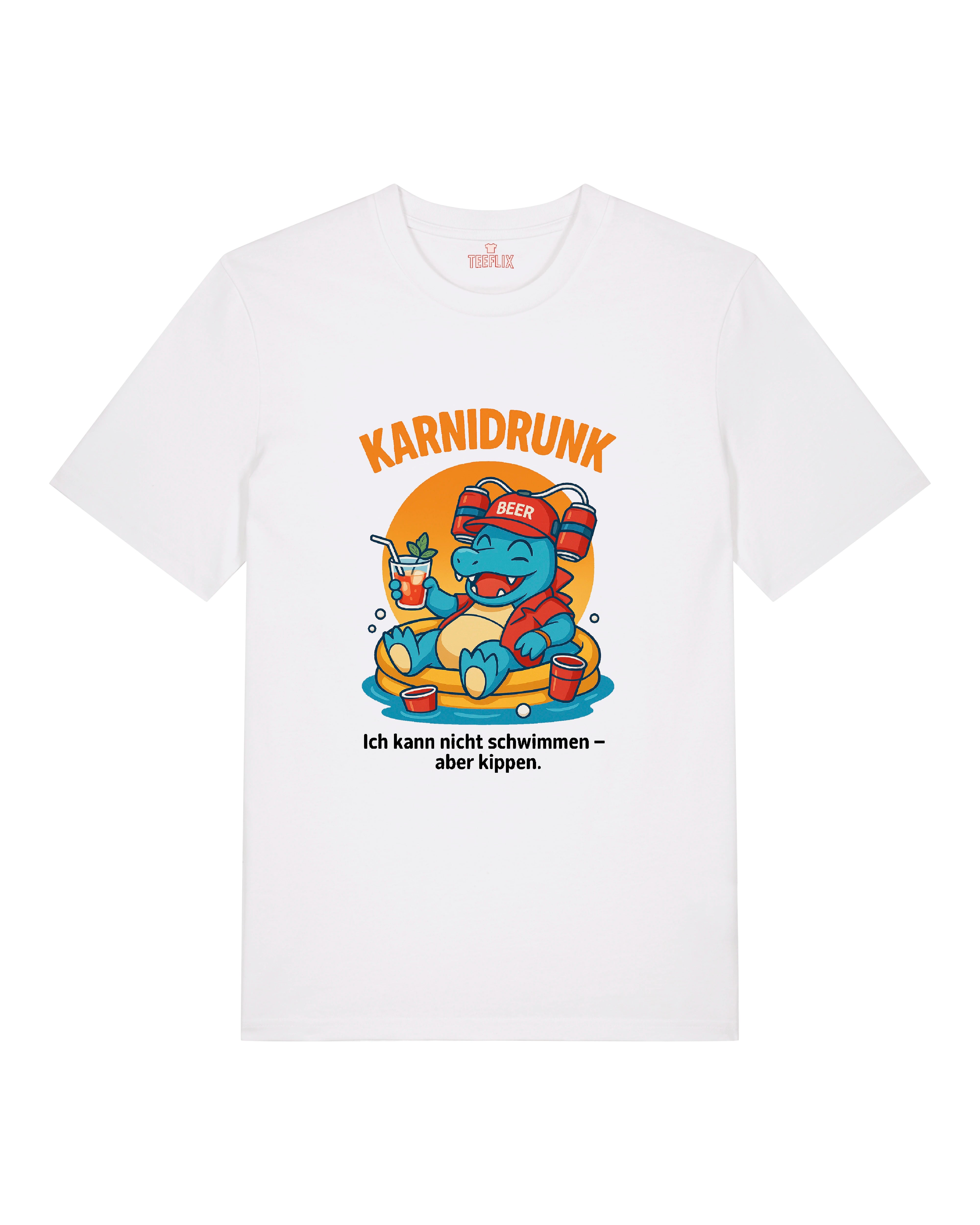Weißes T-Shirt mit lustigem Karnidrunk Druck und Bierhelm