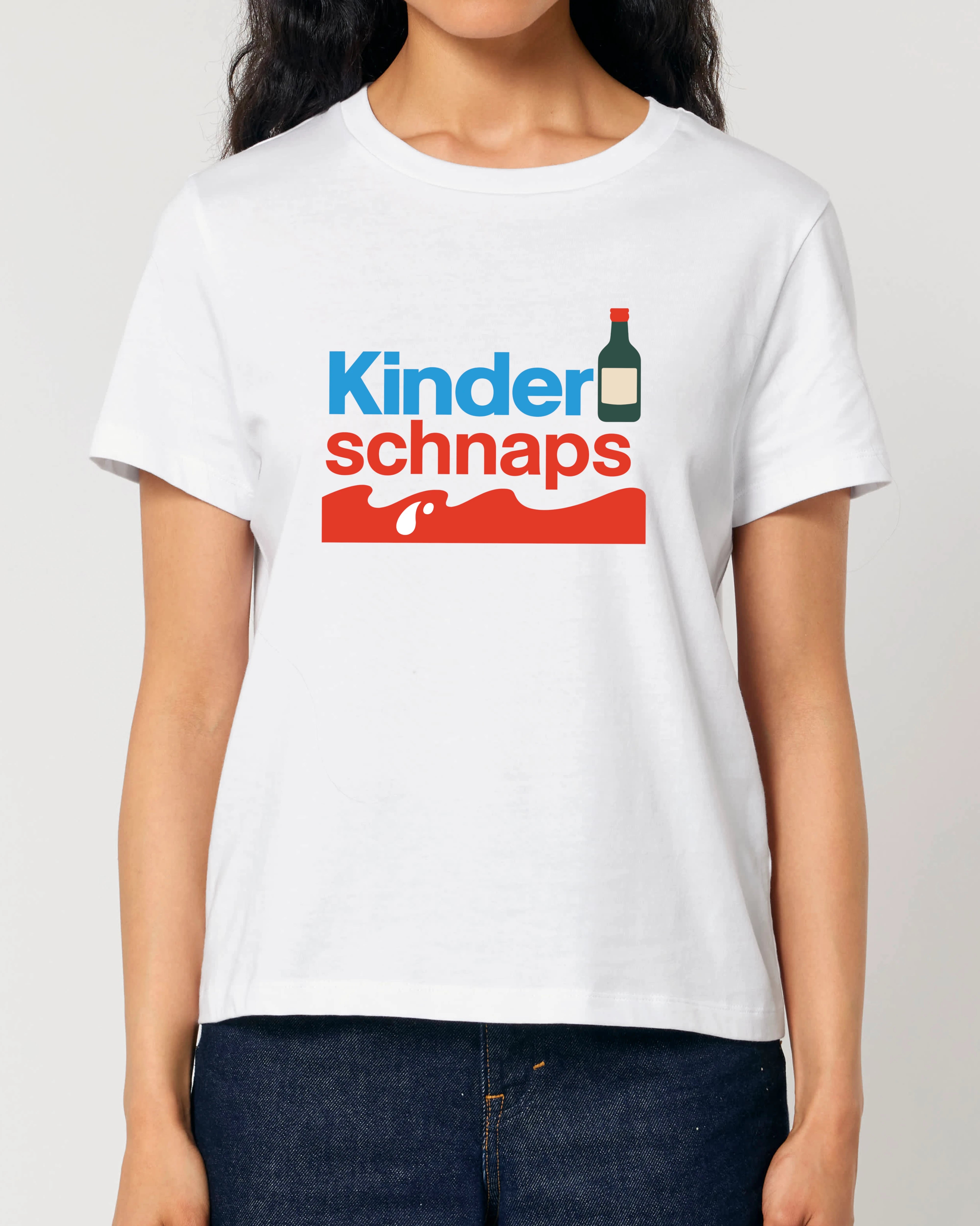 Kinderschnaps Damen Shirt Weiß – Satire Shirt für Frauen