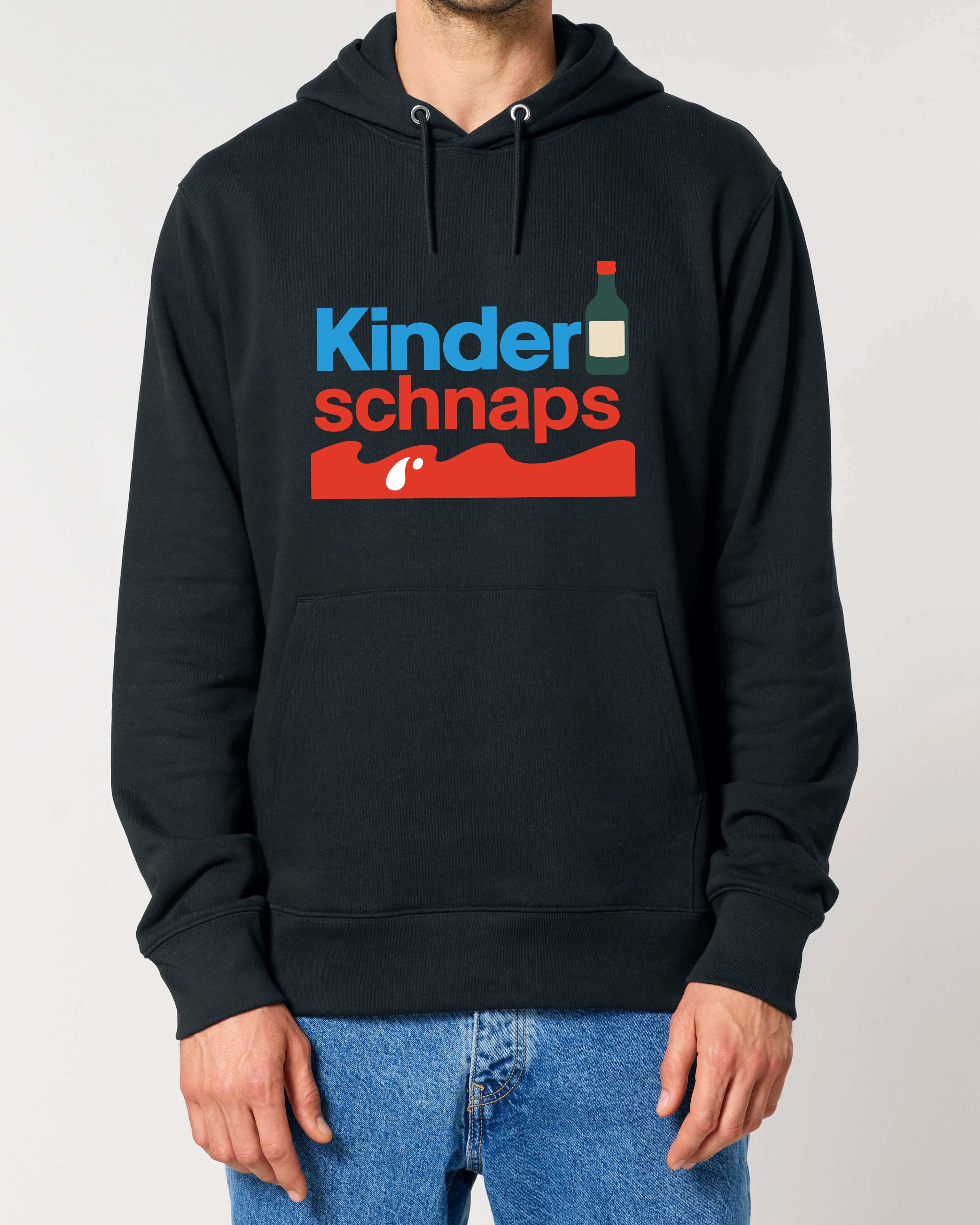 Schwarzer Kinderschnaps Hoodie mit Satire Aufdruck von Teeflix
