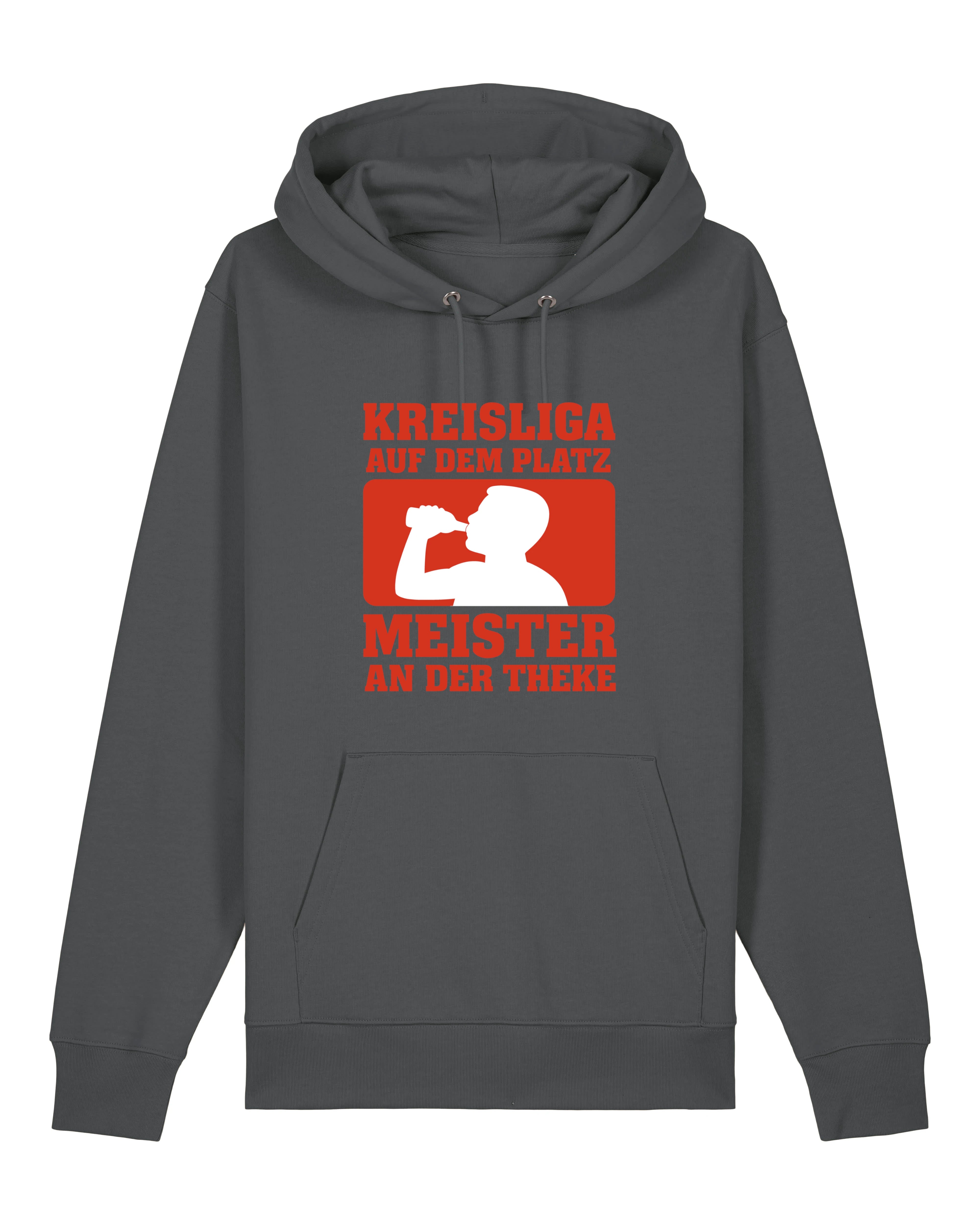 Kreisliga Hoodie anthrazit mit Spruch Fußball Bier lustig