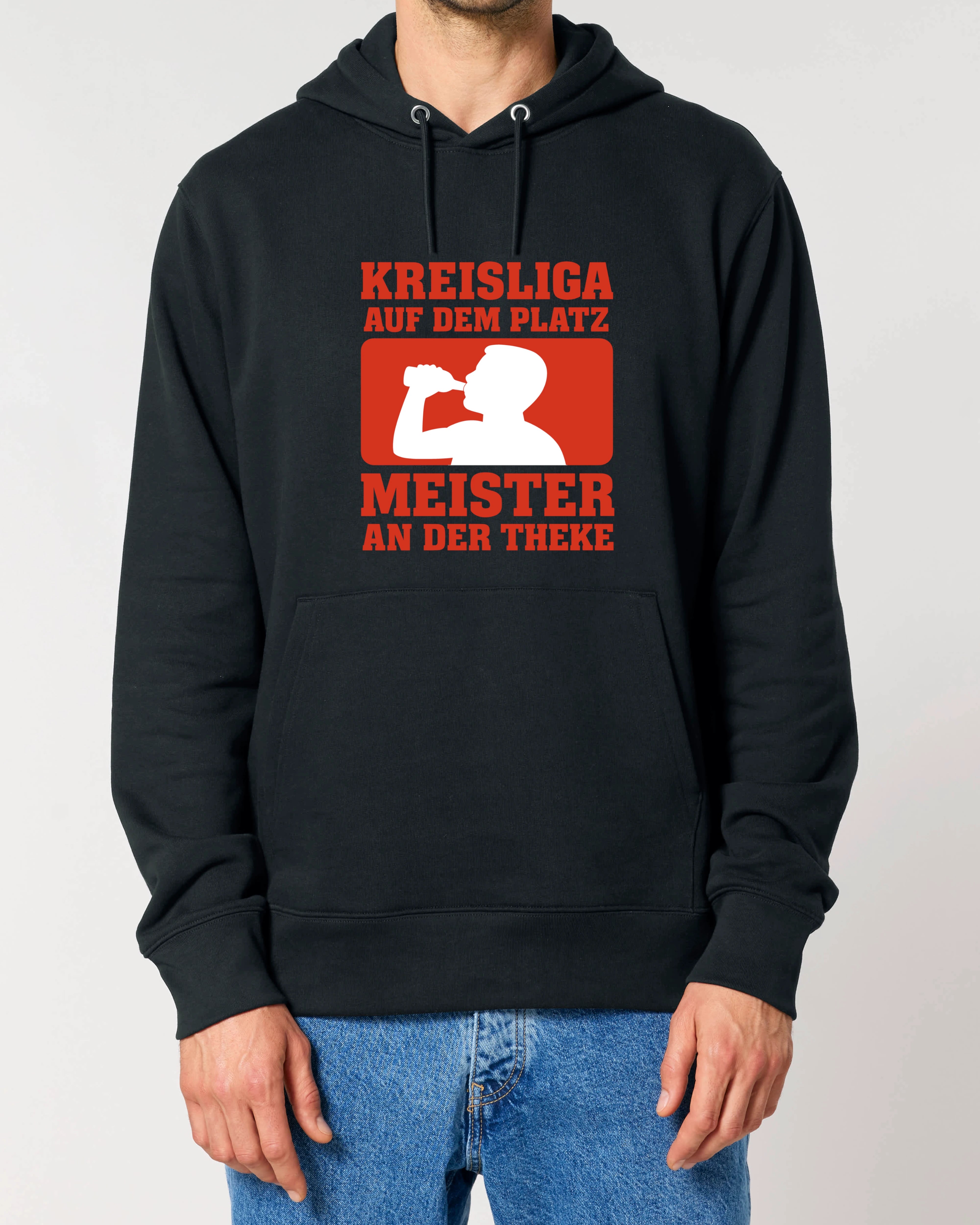 Kreisliga Hoodie schwarz mit Spruch Fußball Bier lustig