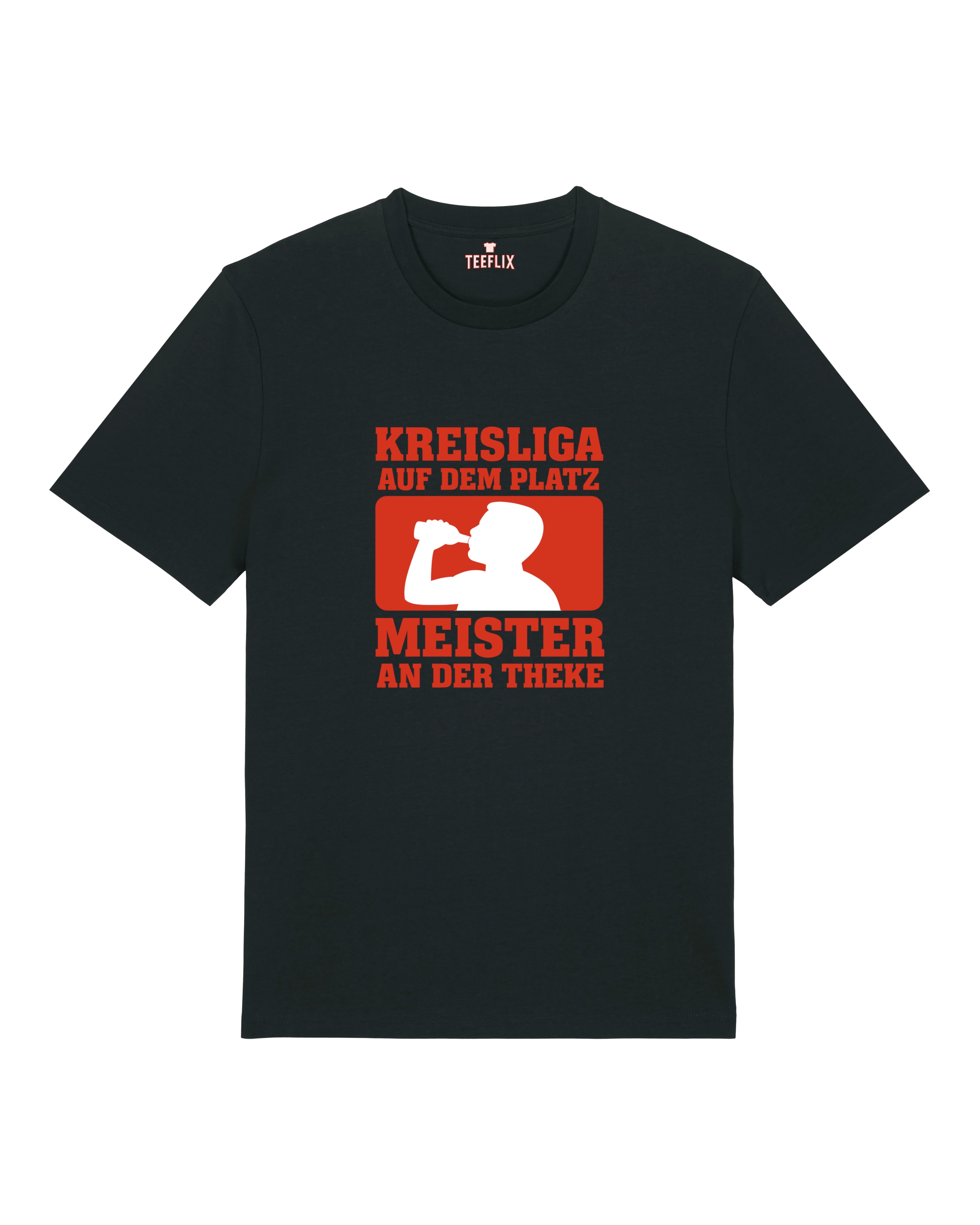 Kreisliga Shirt Meister an der Theke Fußball Spruchshirt Schwarz