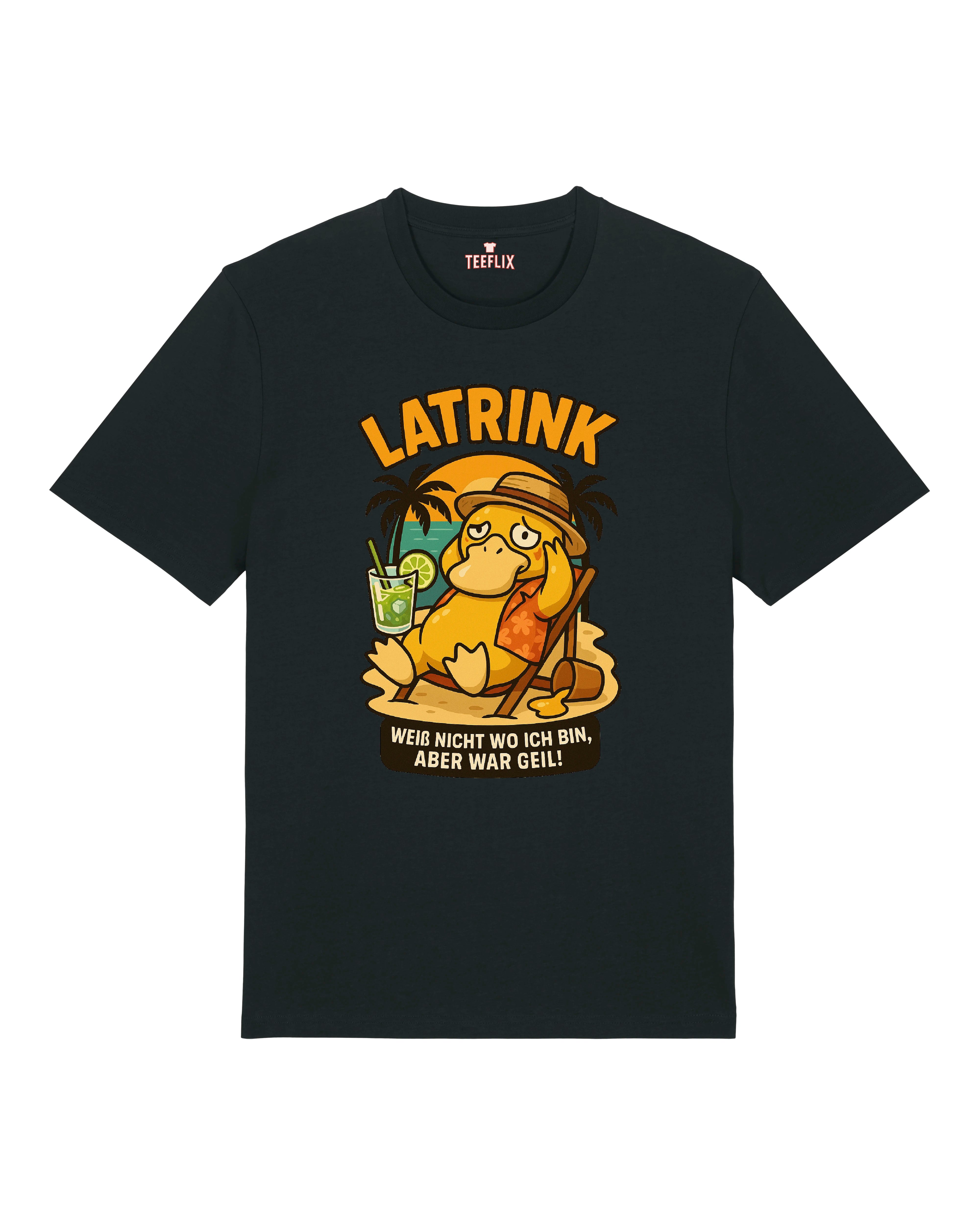 LATRINK Shirt Schwarz – Kultiges Sommermotiv im dunklen Look. Ideal für Partynächte mit Humor.