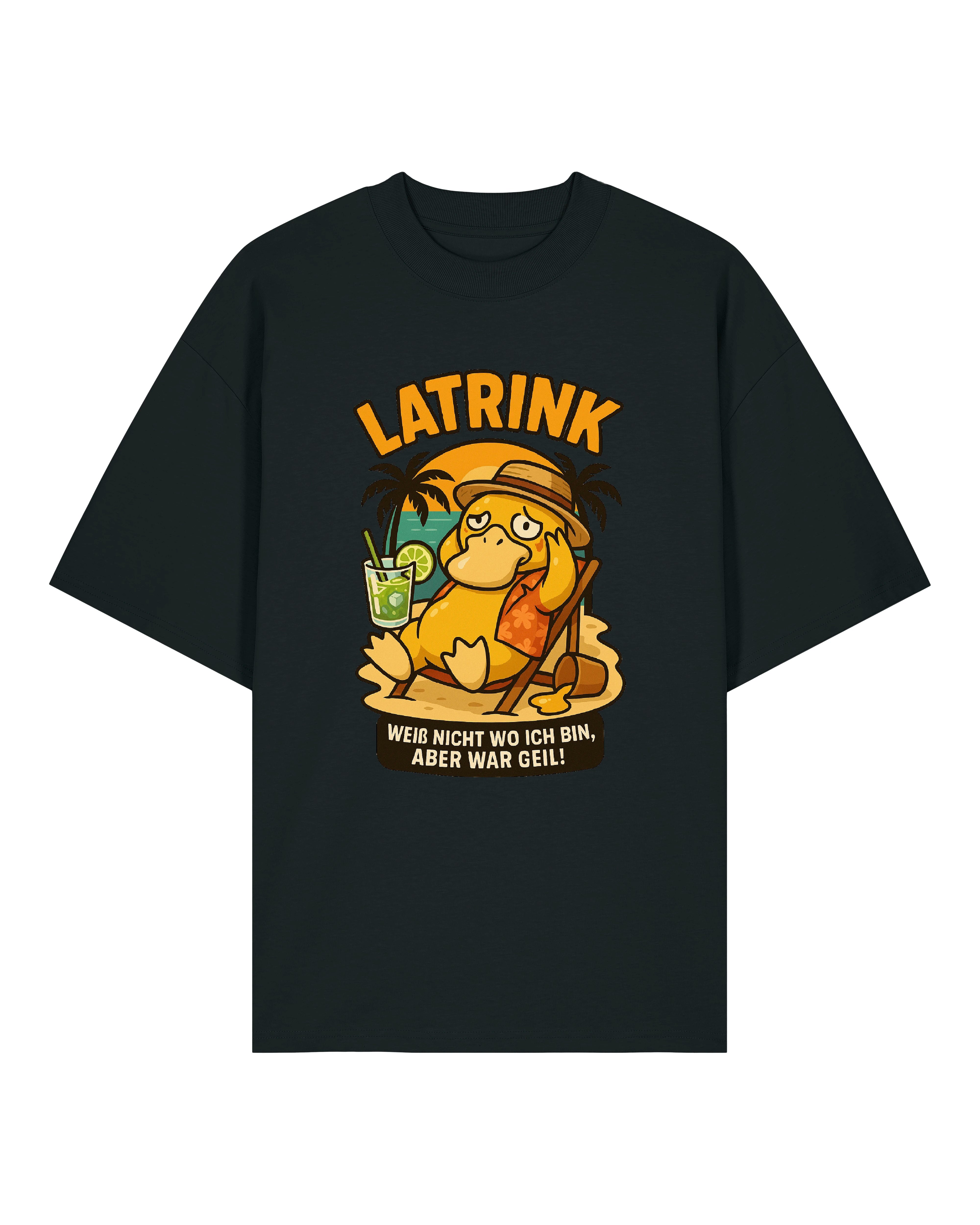LATRINK Shirt Schwarz – Kultiges Sommermotiv im dunklen Look. Ideal für Partynächte mit Humor.