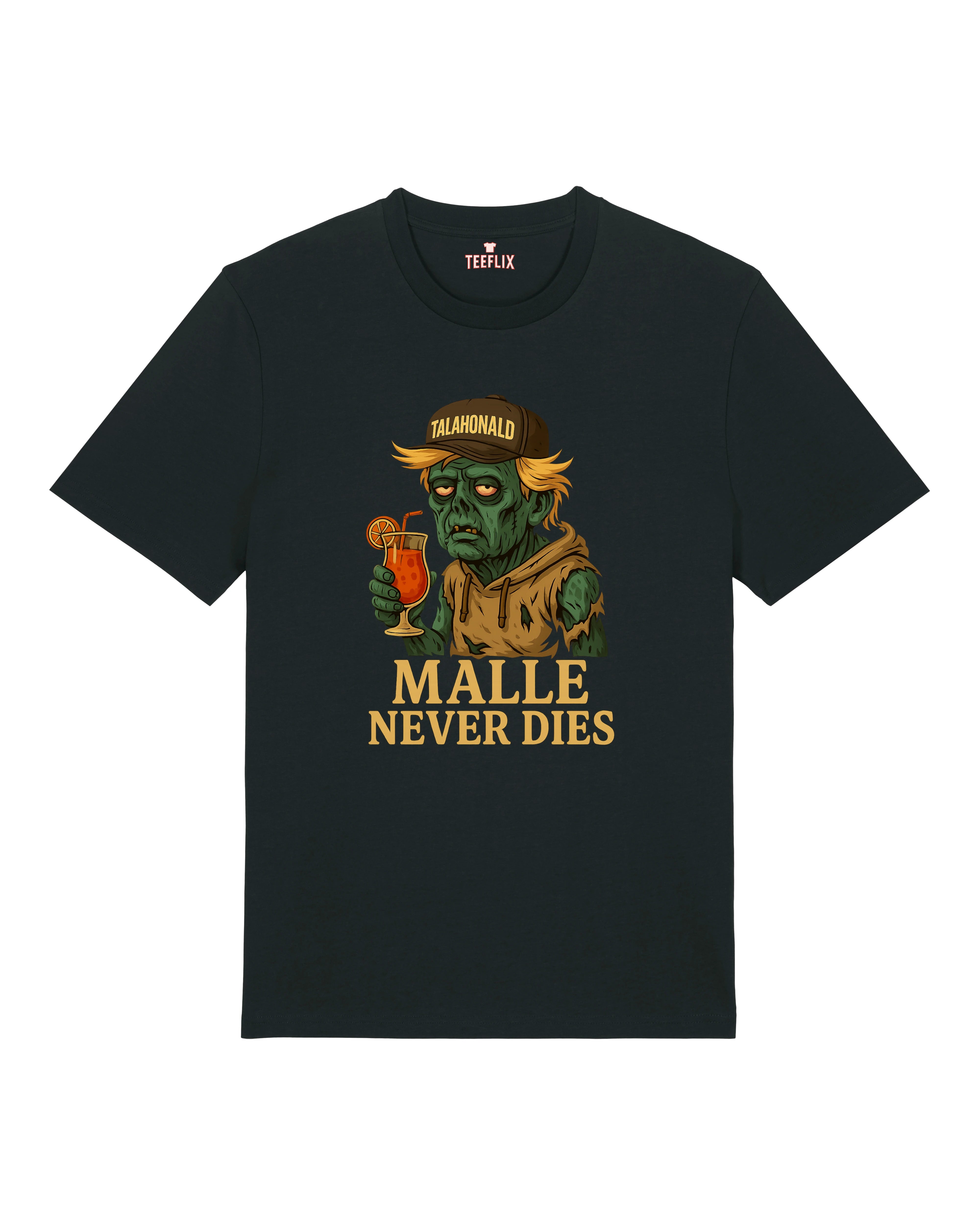 Lustiges Malle T-Shirt – Schwarz – Zombie mit Cocktail – Teeflix
