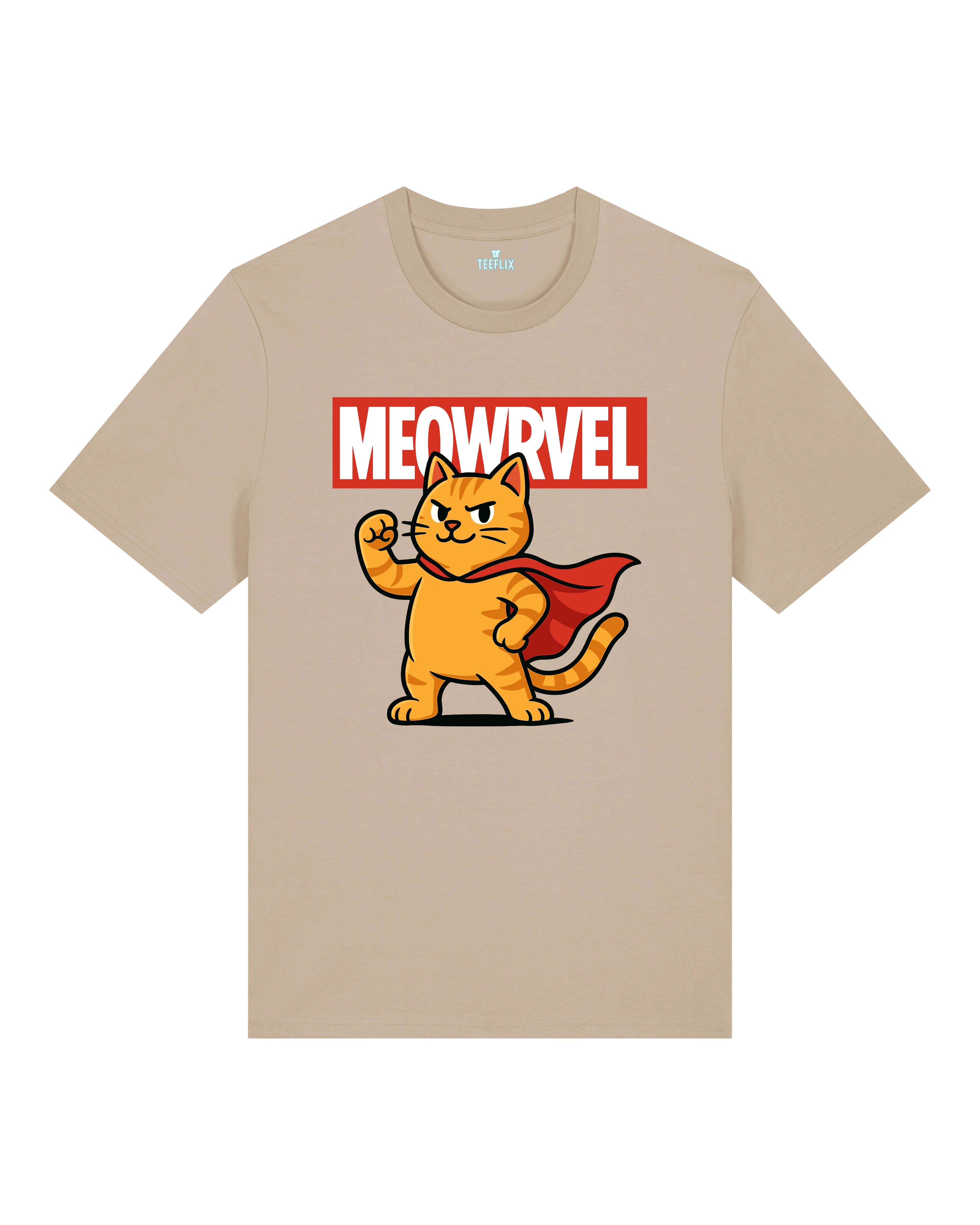 Meowrvel witziges Spruchshirt Katze Superheld Sand Unisex | Teeflix