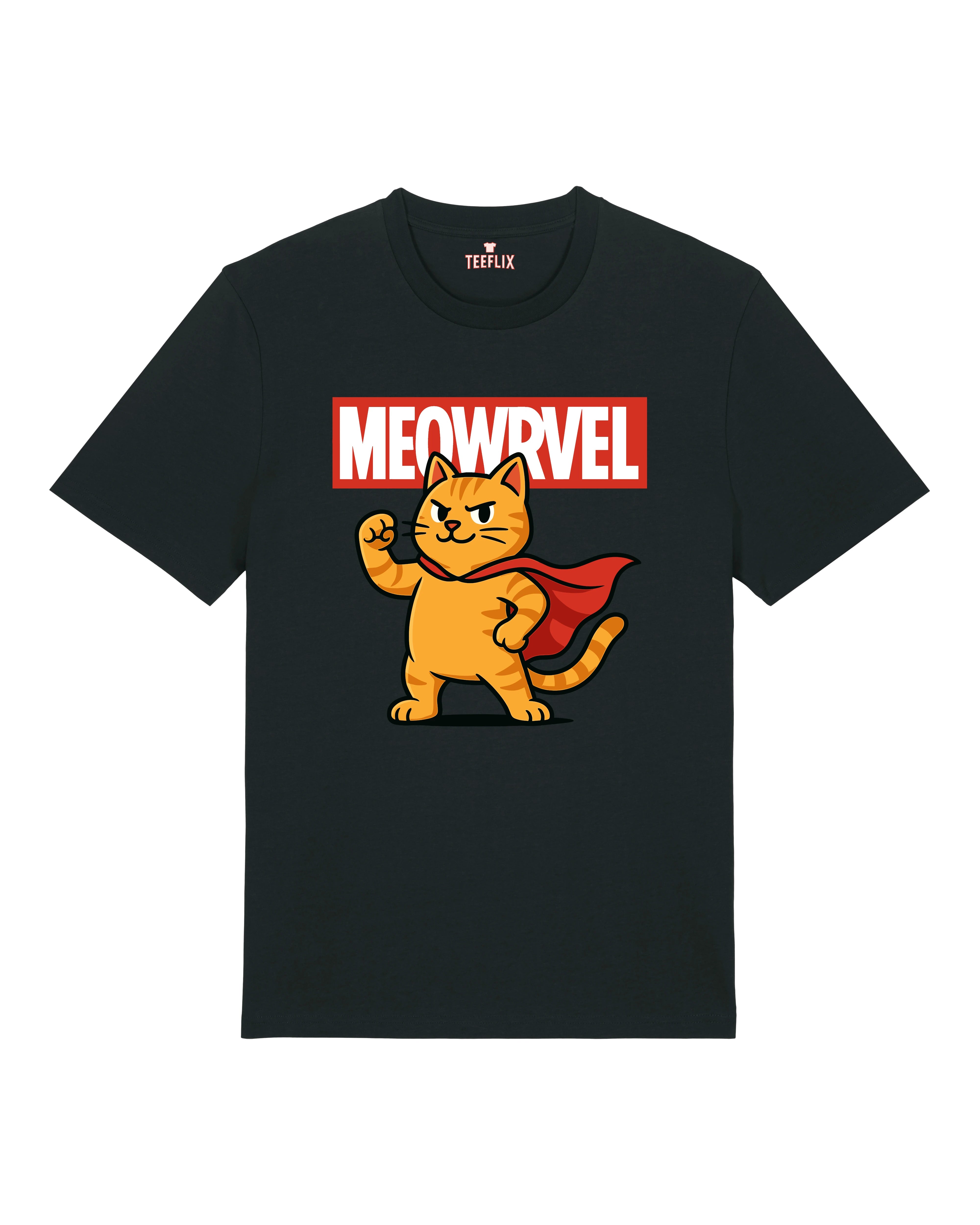 Meowrvel lustiges T-Shirt Katze Superheld schwarz Statementshirt | Teeflix
