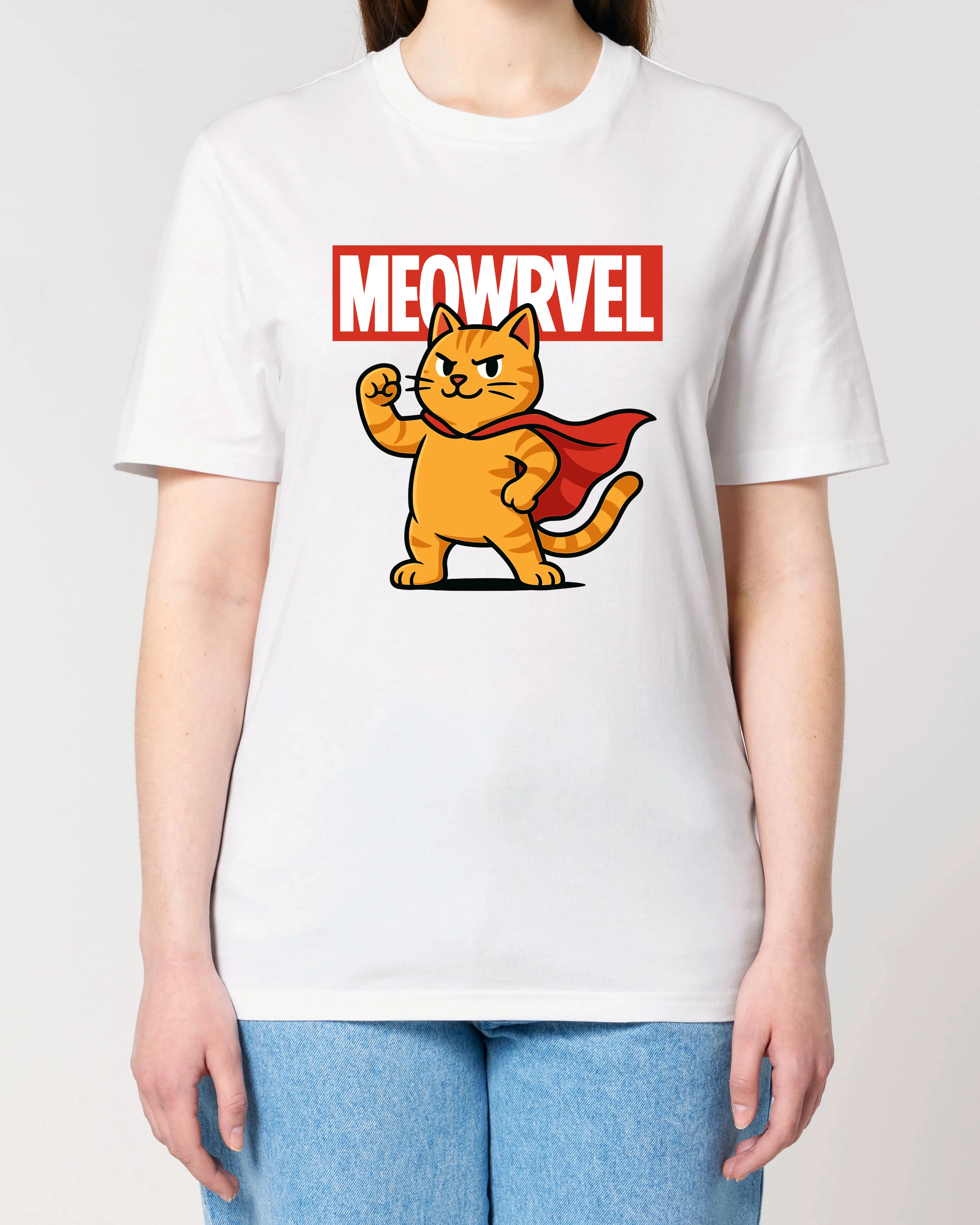 Meowrvel lustiges T-Shirt Katze Superheld weiß Damen | Teeflix