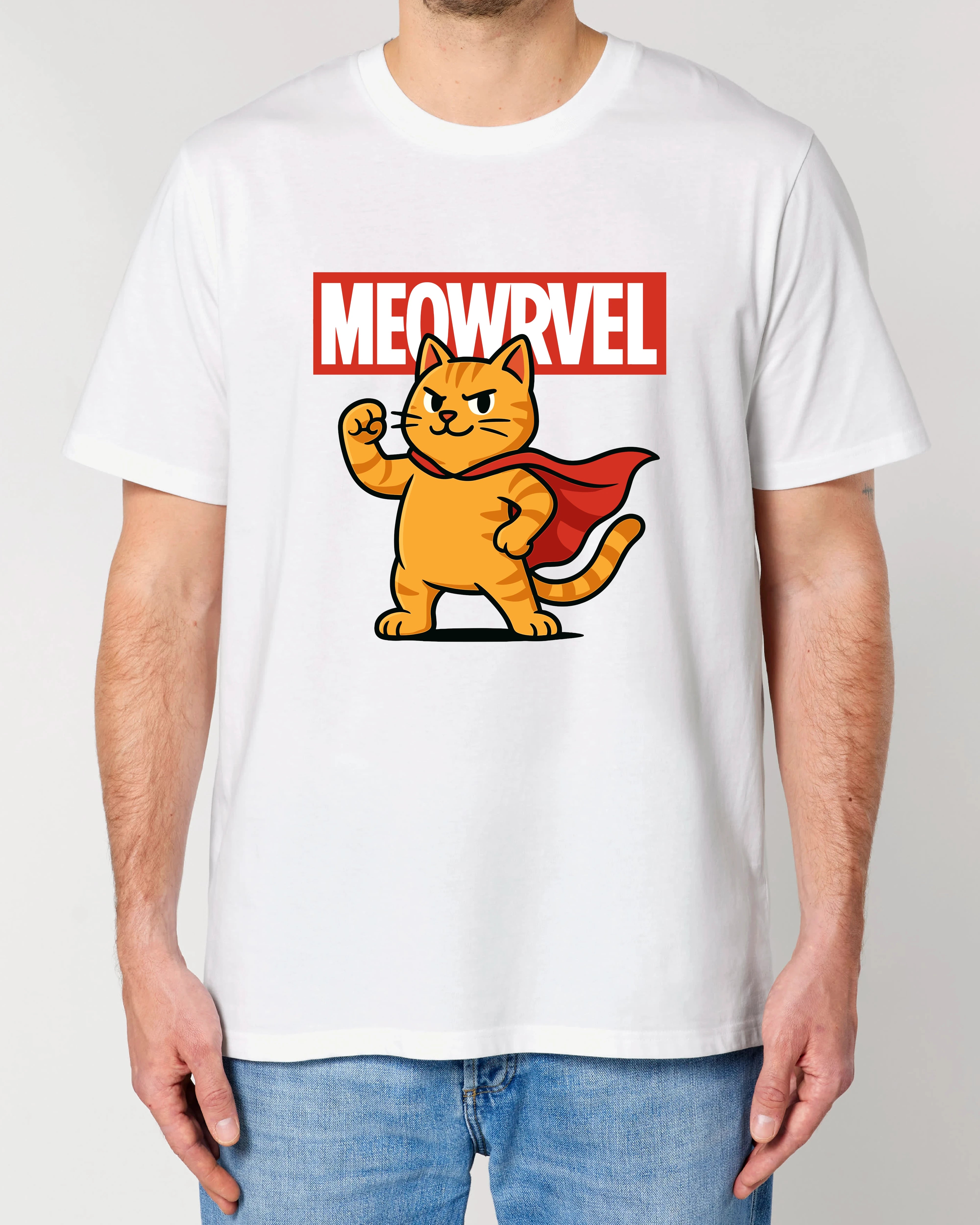 Meowrvel lustiges T-Shirt Katze Superheld weiß Herren | Teeflix