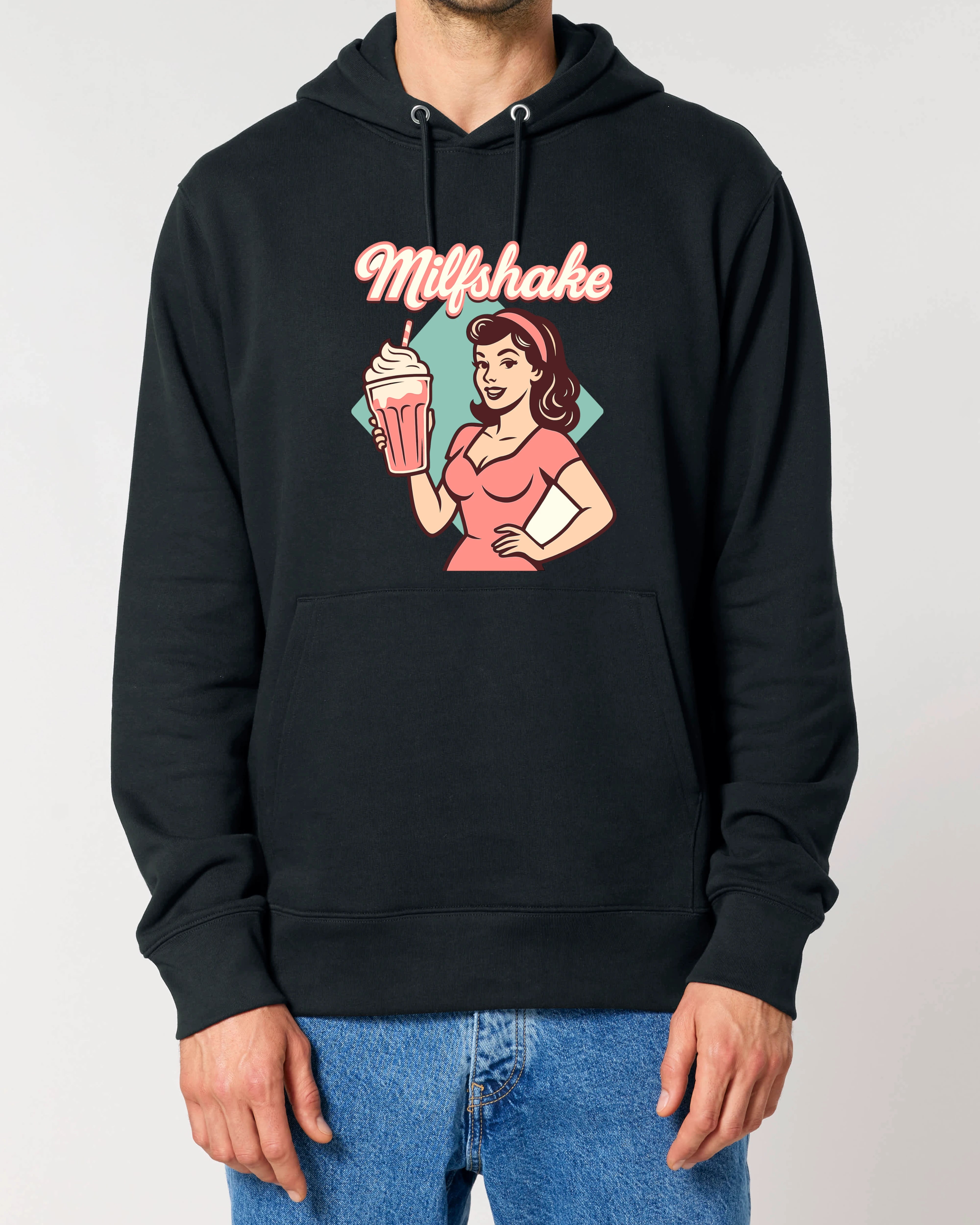 Milfshake Hoodie Schwarz Retro Fun Herren Damen