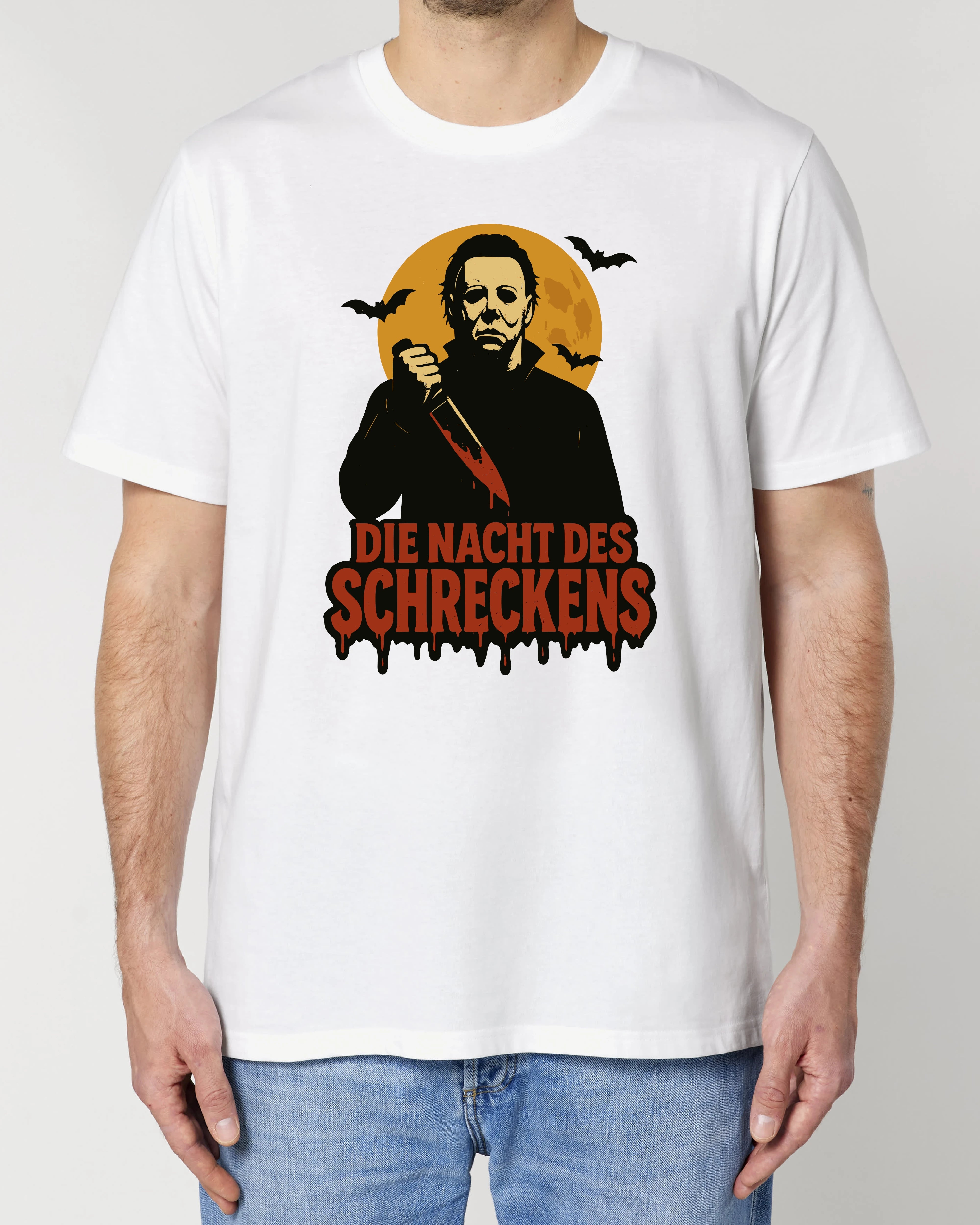 Weißes Halloween T-Shirt für Männer mit Horrorfilm Design – Die Nacht des Schreckens Motiv