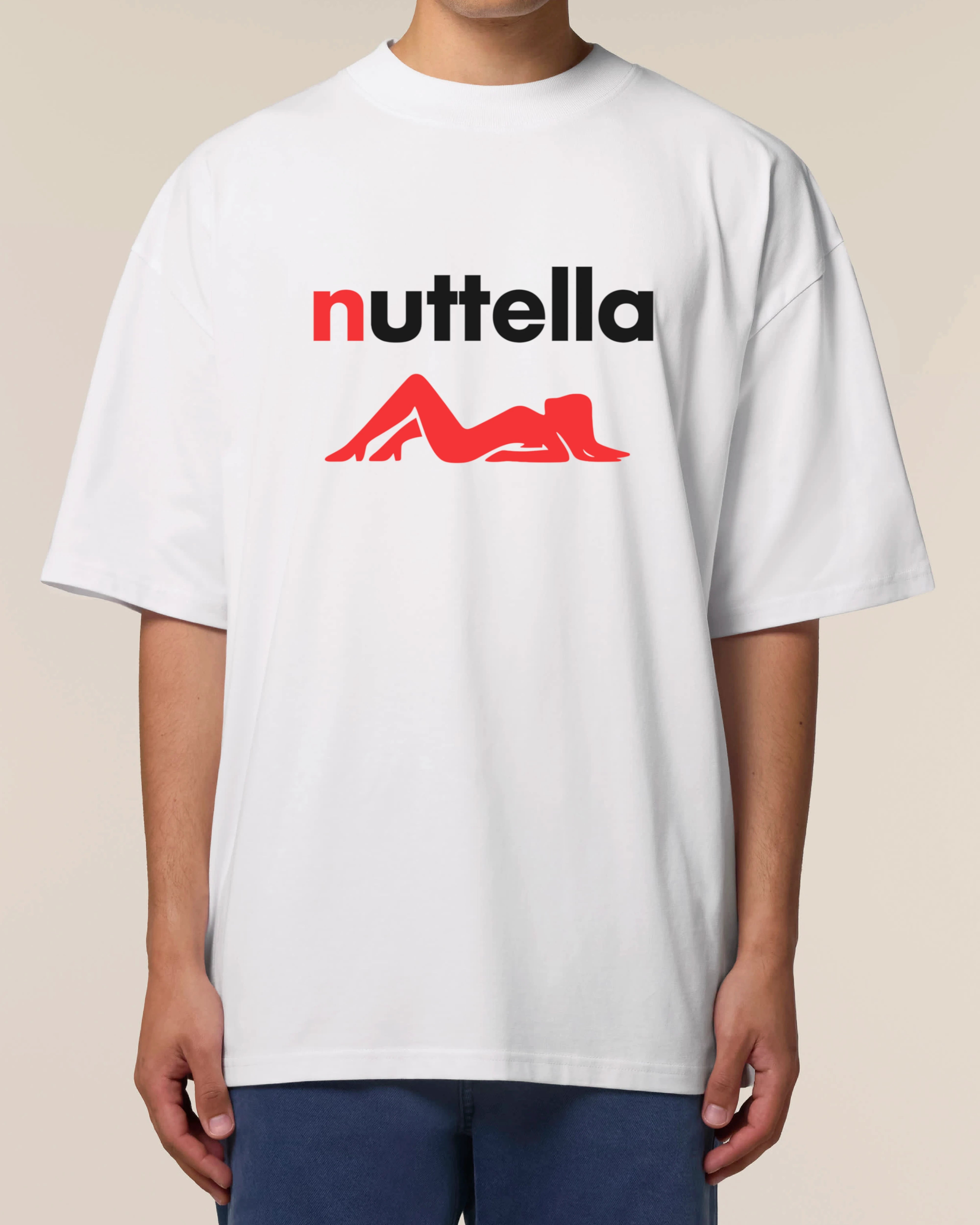 Nutella Oversize T-Shirt in Weiß mit rotem Print von Teeflix