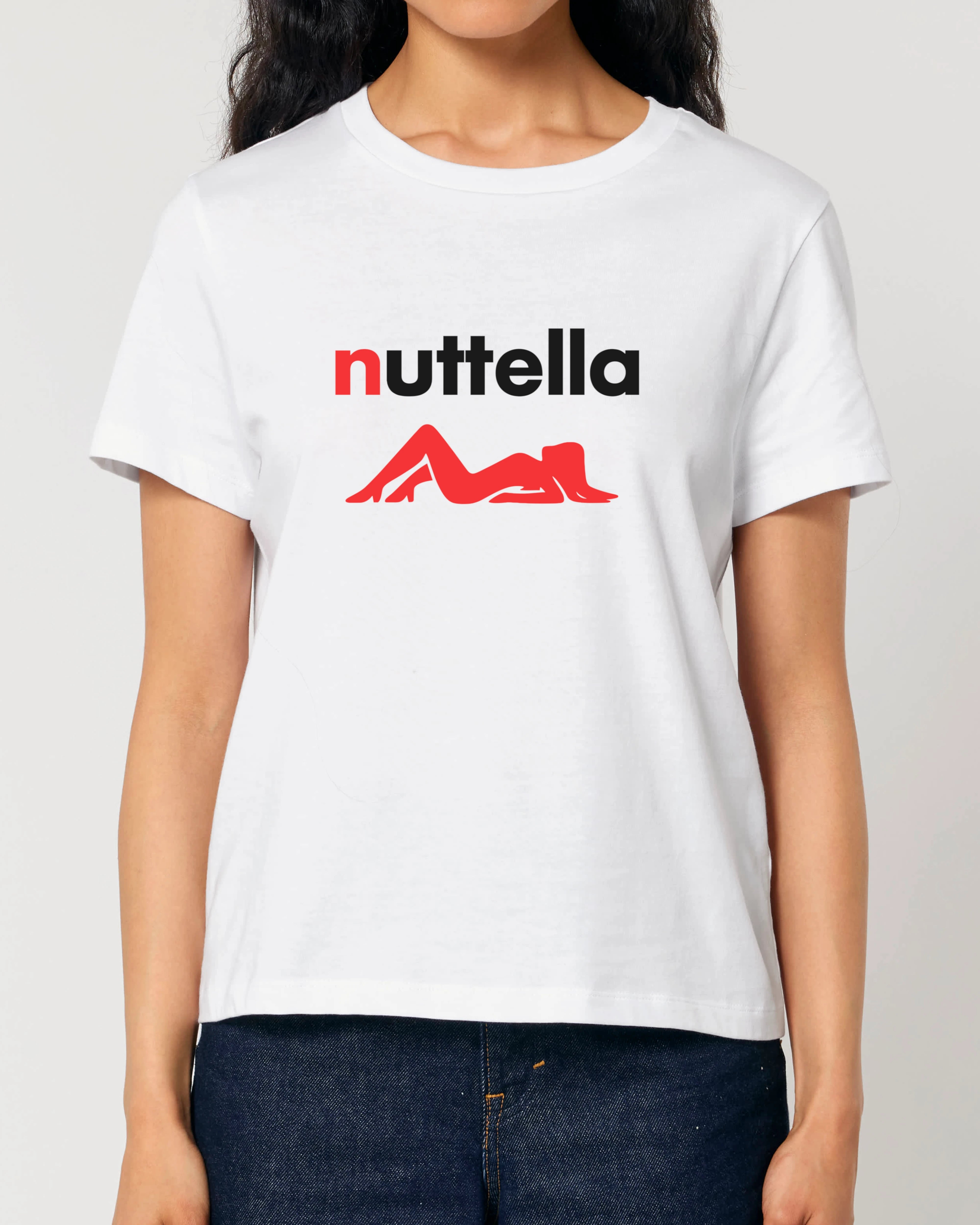 Witziges Nutella T-Shirt in Weiß – Fun Shirt mit rotem Print und sexy Figur