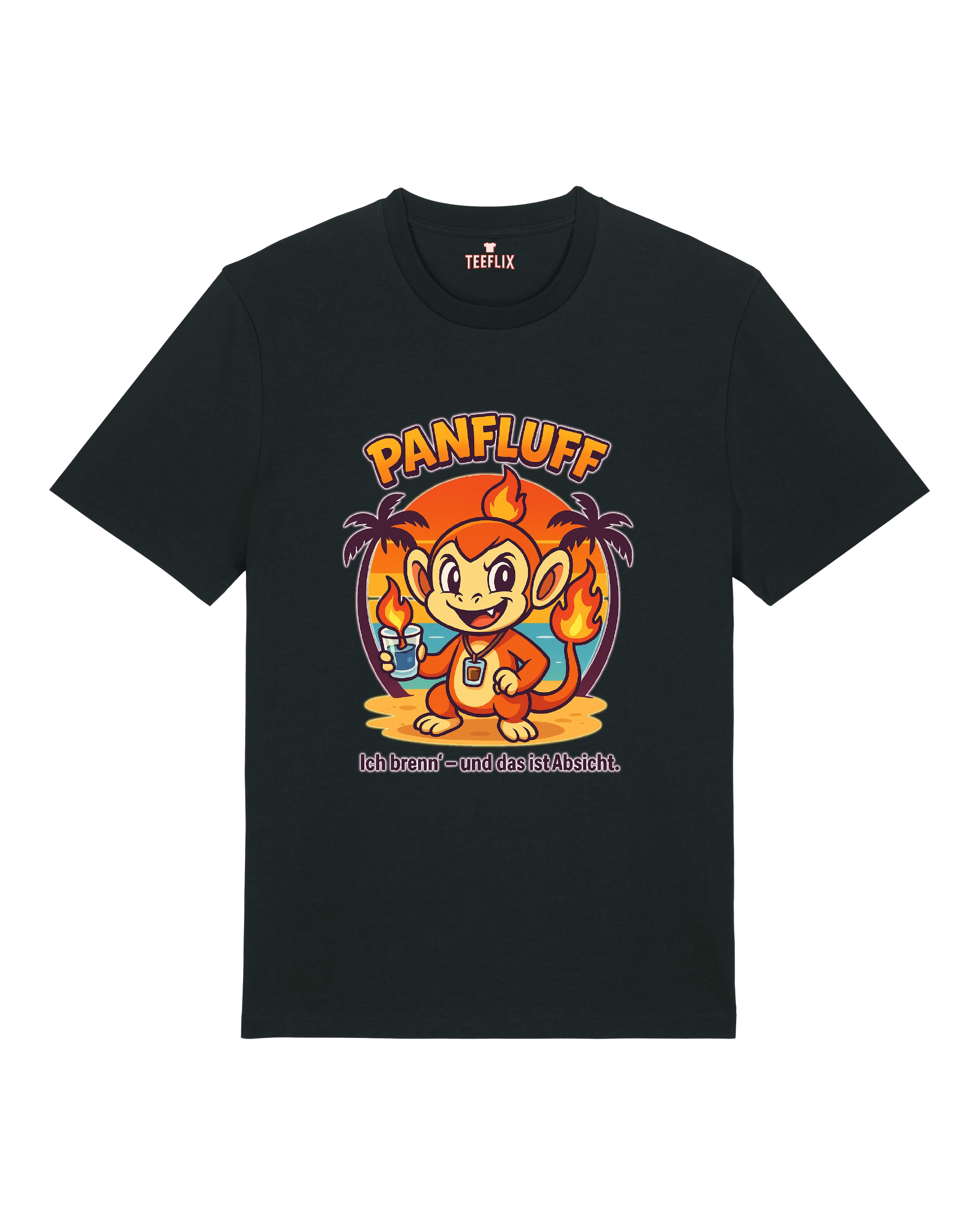 PANFLUFF T-Shirt in Schwarz mit flammendem Motiv – der Hingucker für heiße Sommernächte.