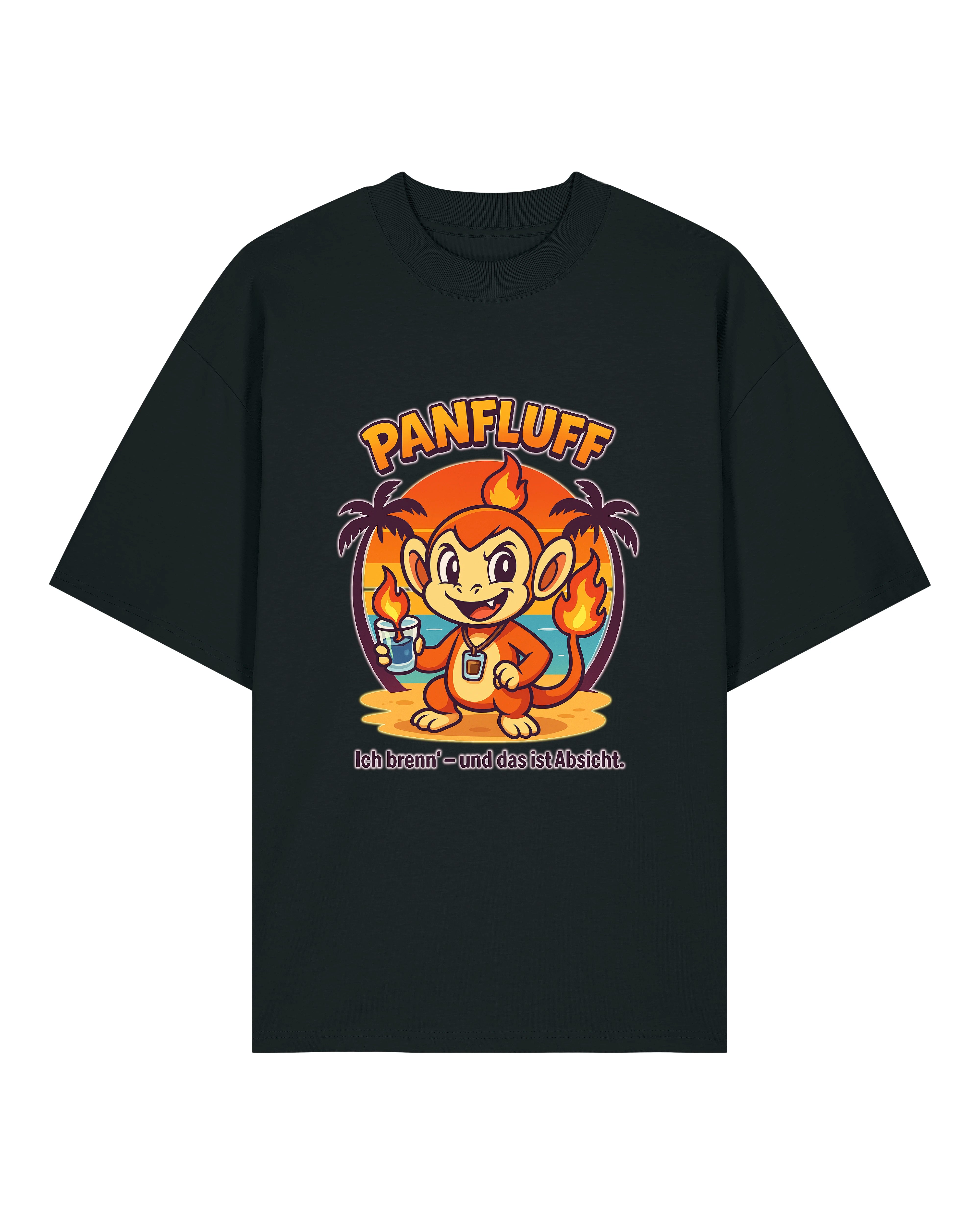 PANFLUFF T-Shirt in Schwarz mit flammendem Motiv – der Hingucker für heiße Sommernächte.