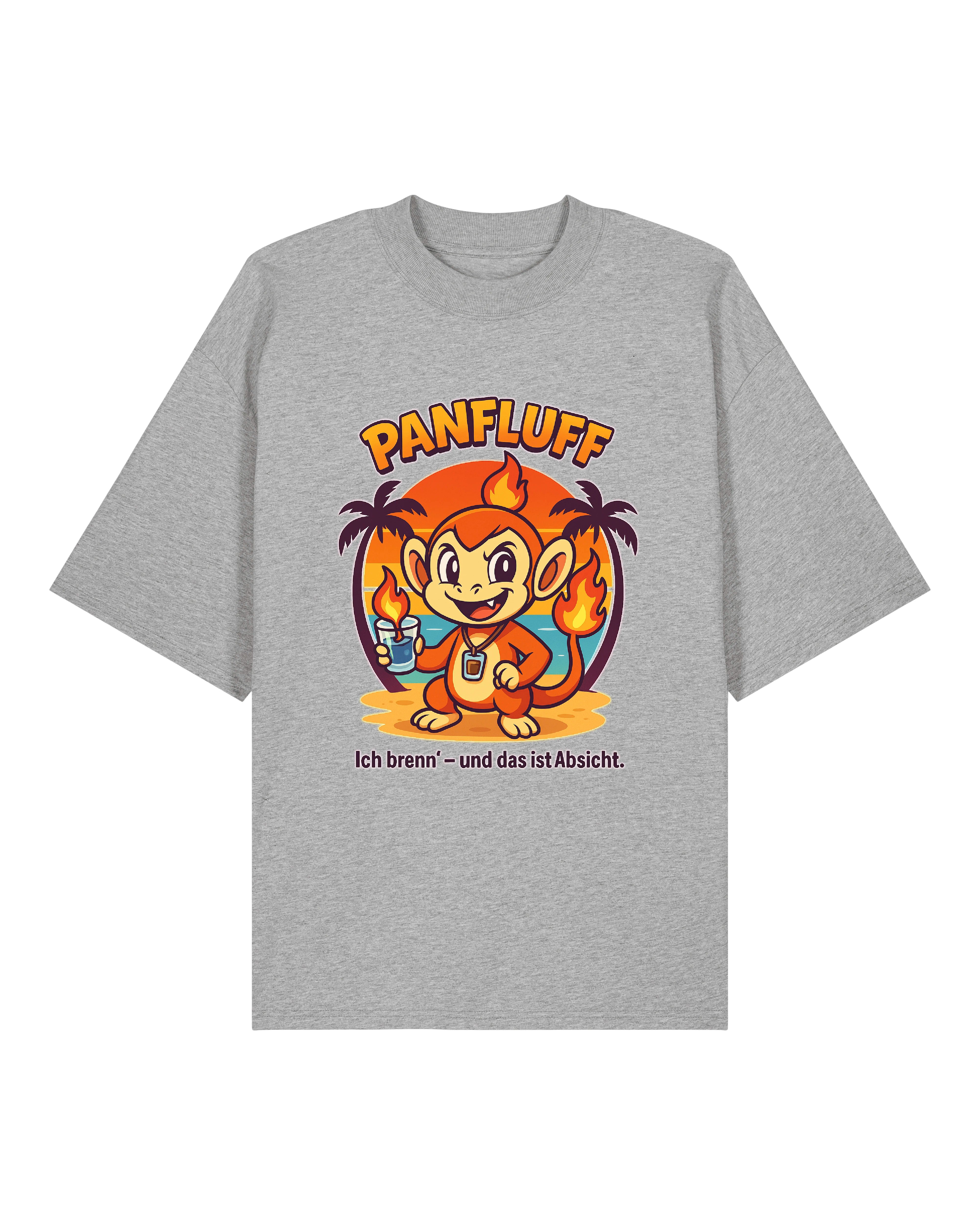 PANFLUFF T-Shirt in Grau – stylisches Sommer-Shirt mit brennender Botschaft.