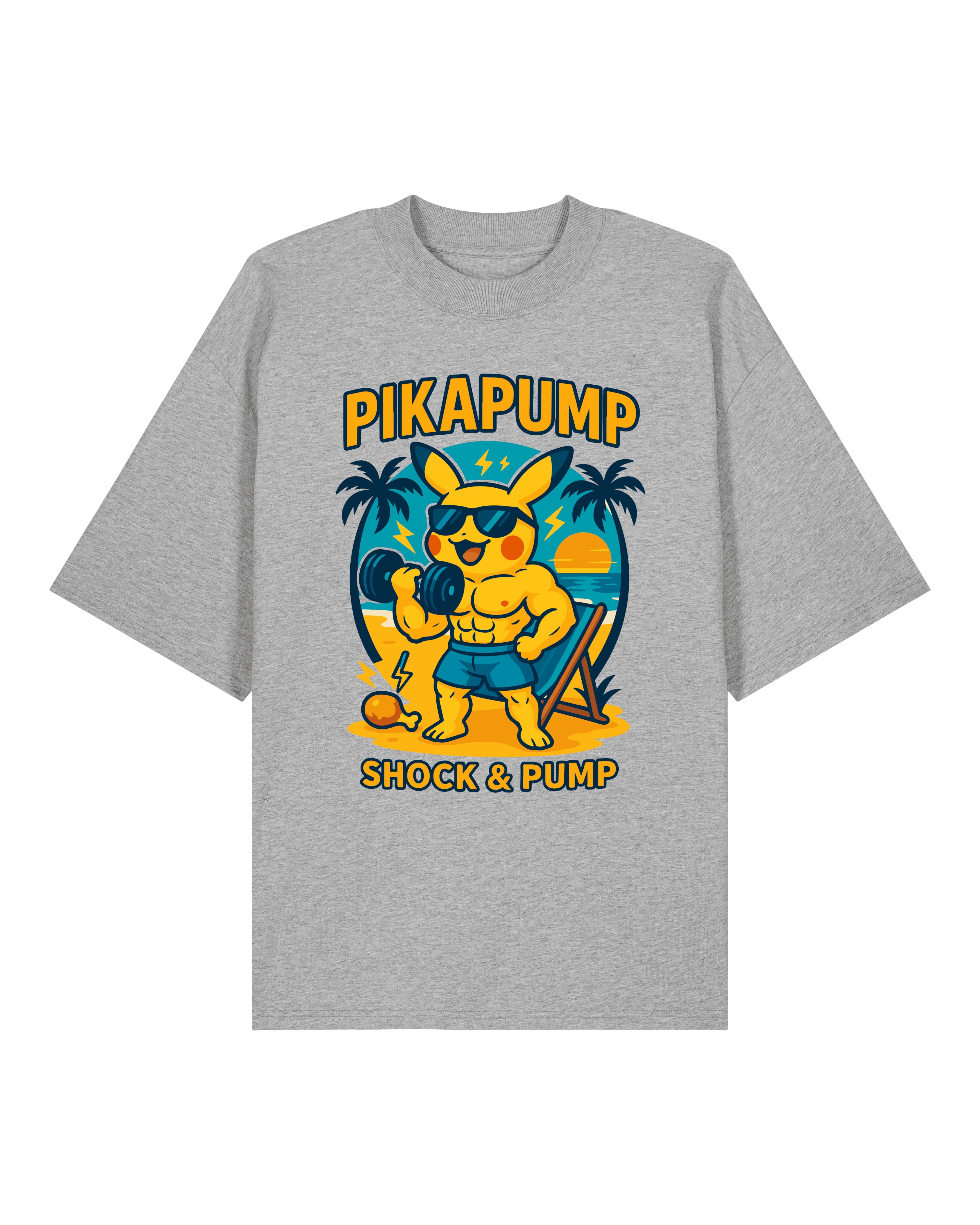 PIKAPUMP Oversized Gym Shirt Grau – Lustiges Workout Pump Cover Shirt von Teeflix