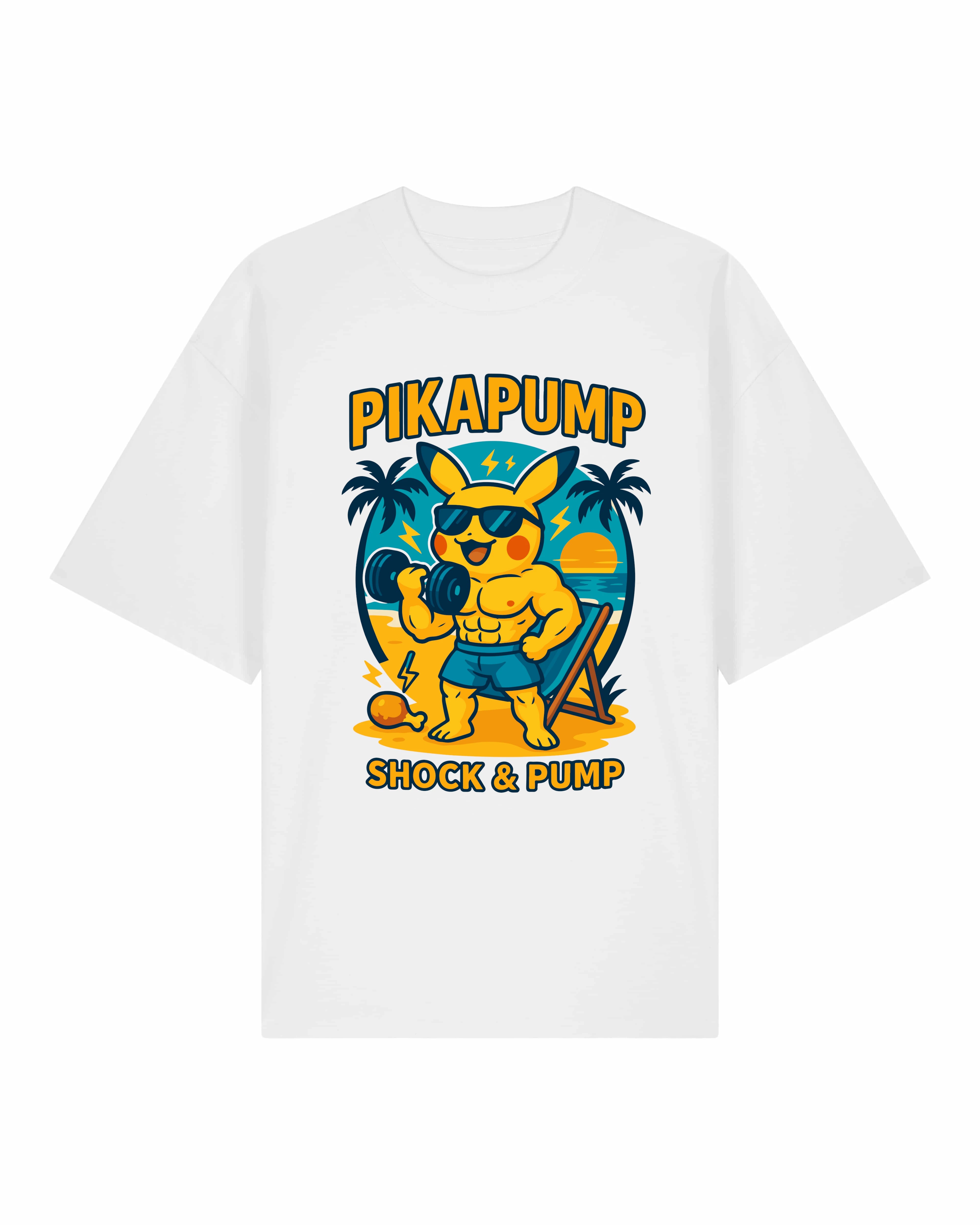 PIKAPUMP Oversized Gym Shirt Weiß – Oversized Pump Cover Workout Shirt von Teeflix