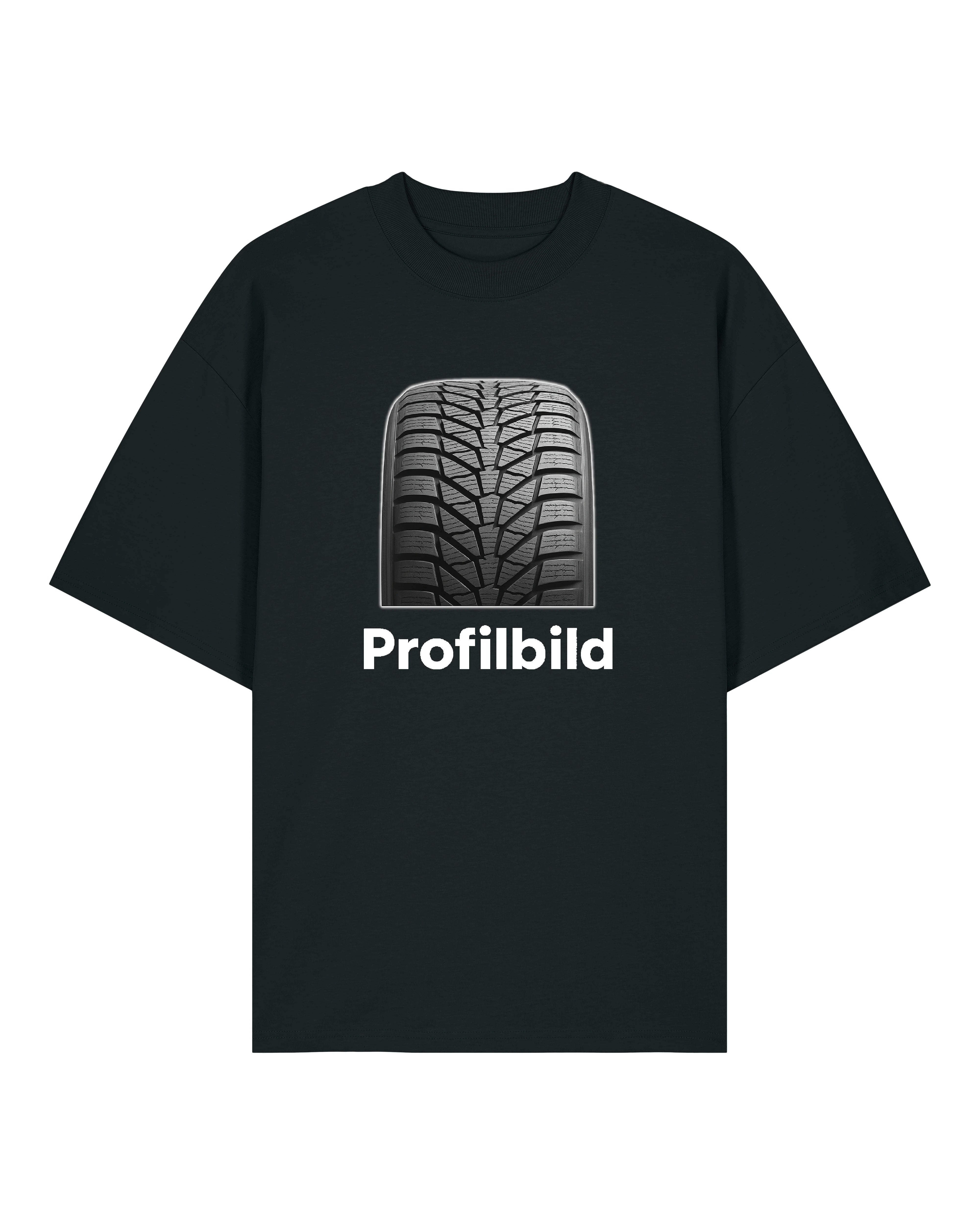 Schwarzes T-Shirt mit Reifenprofil und lustigem Wortspiel