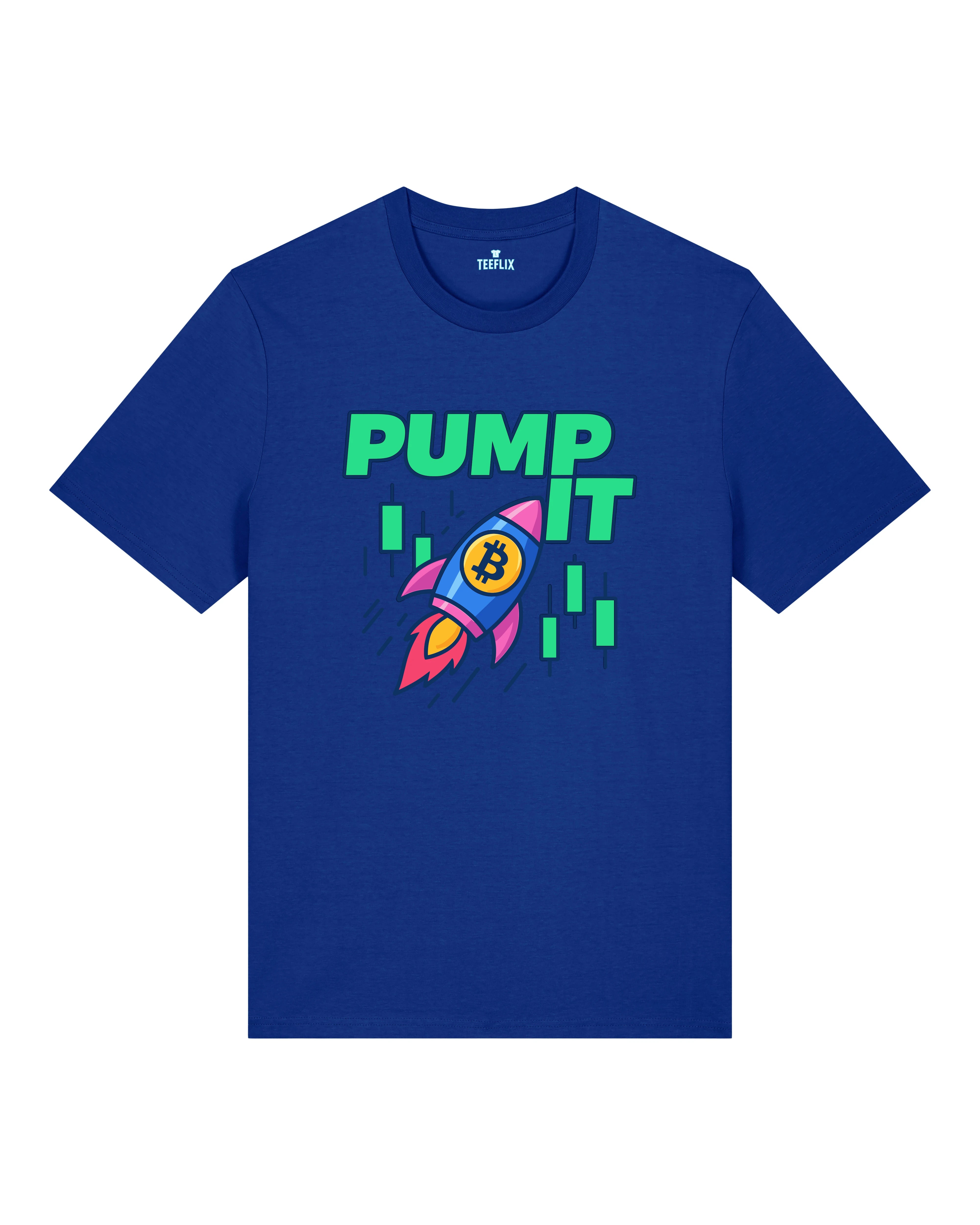 PUMP IT Bitcoin Crypto Shirt Blau – Lustiges Blockchain Crypto Shirt von Teeflix