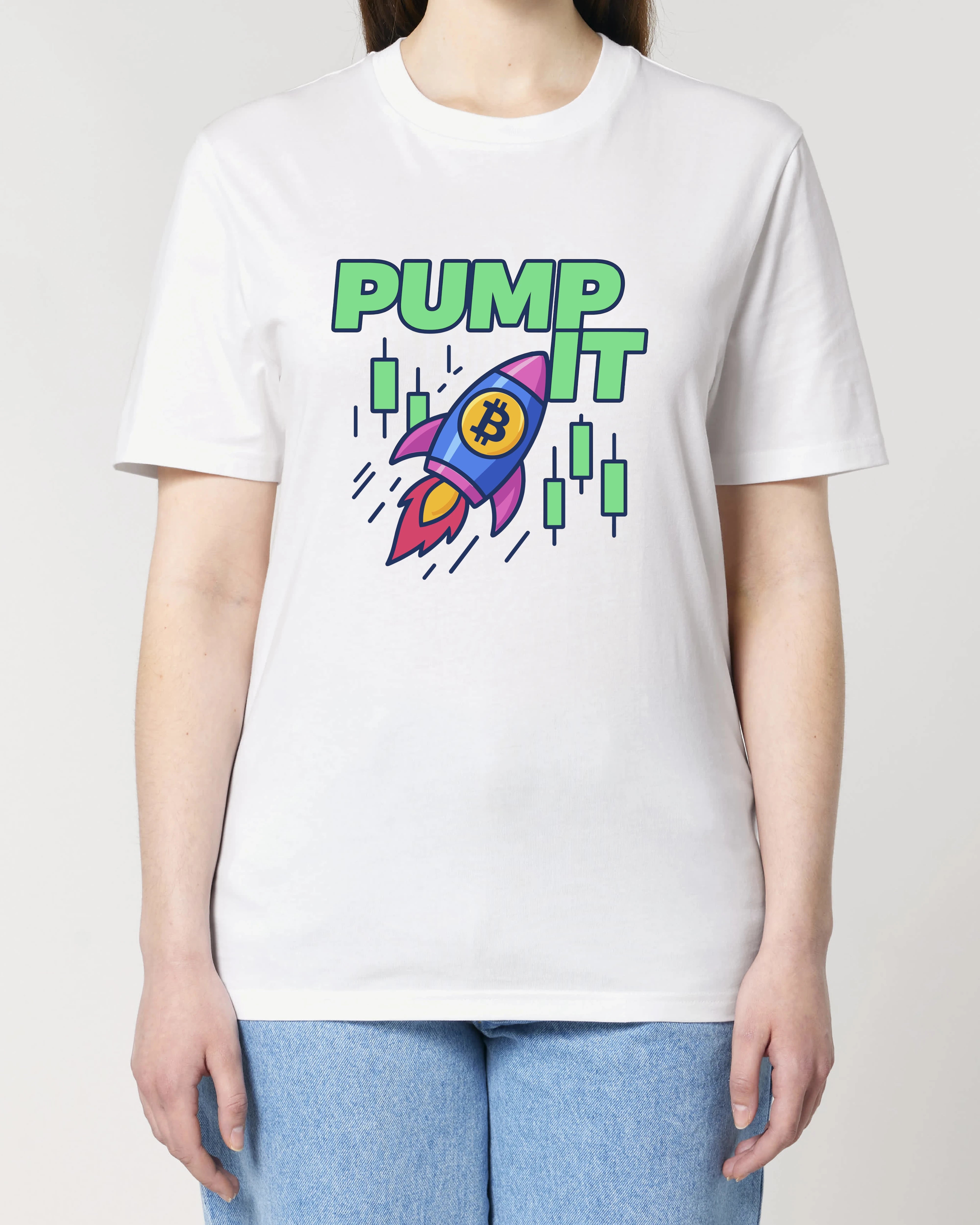 PUMP IT Bitcoin Crypto Shirt Weiß Damen – Bitcoin Rakete Crypto Shirt von Teeflix