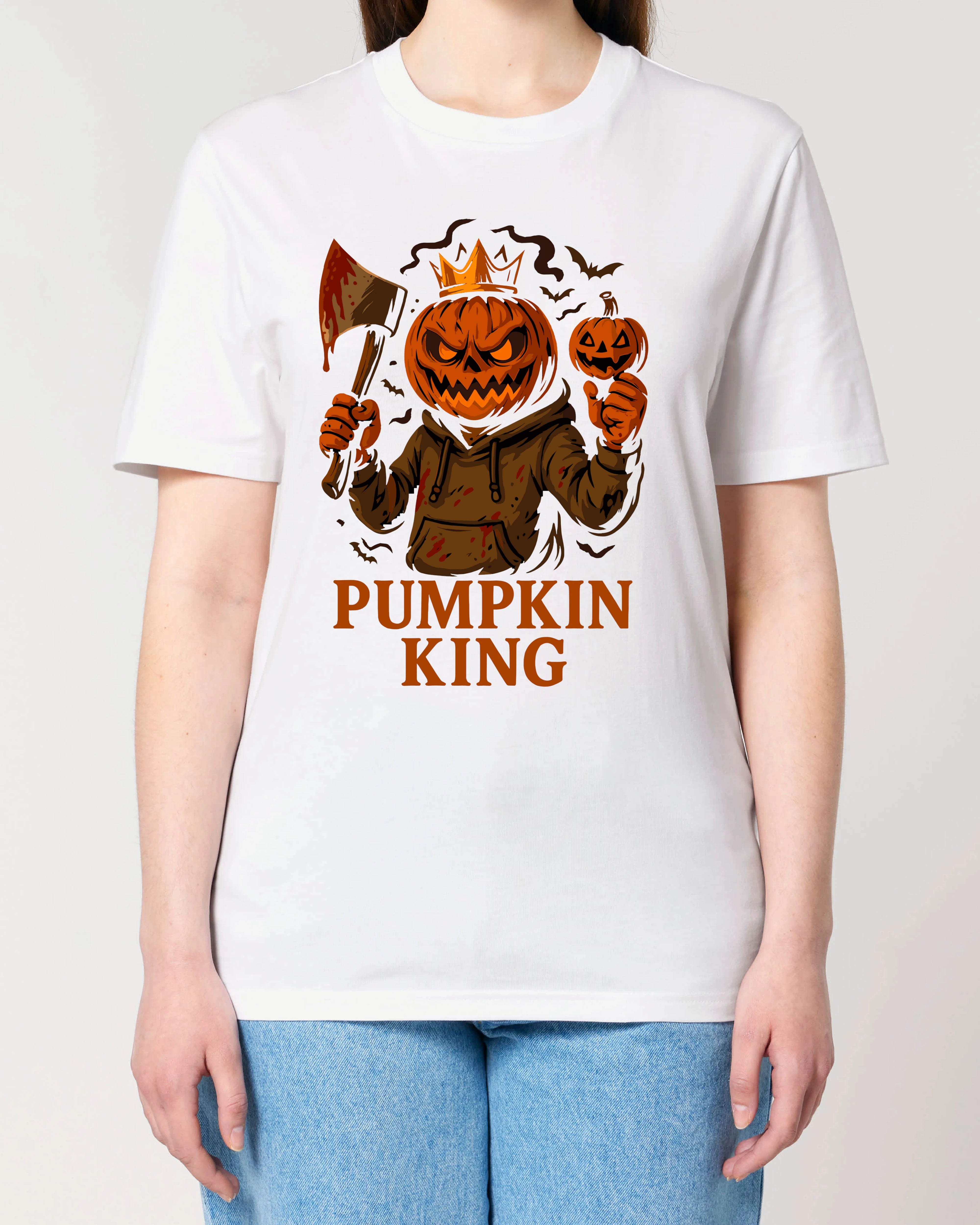 Halloween T-Shirt mit Kürbiskopf und Axt für Frauen – lustiges Pumpkin King Shirt von Teeflix