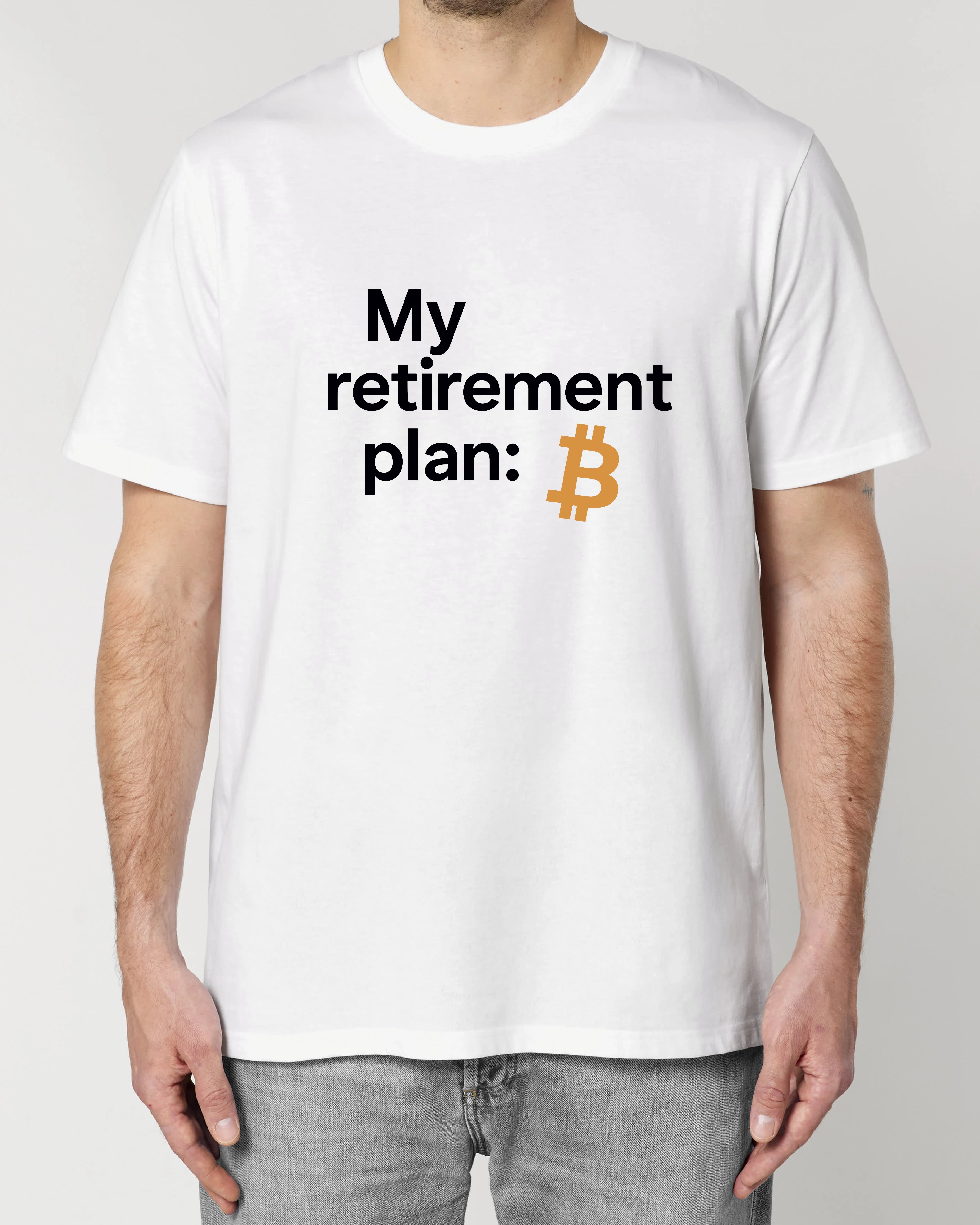 Weißes Bitcoin Retirement Plan T-Shirt – Krypto Statement auf Premium Unisex Shirt von Teeflix