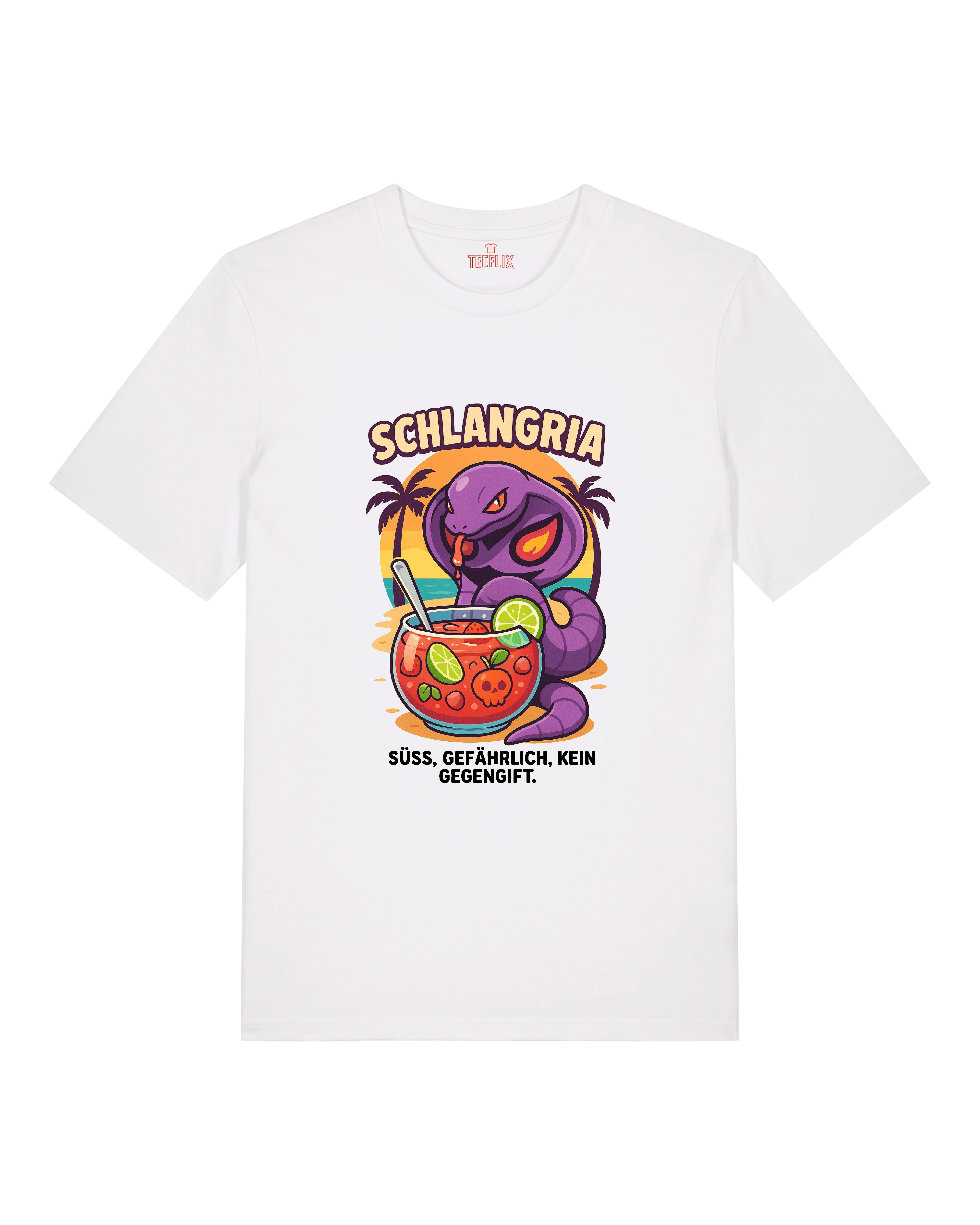 Weißes Shirt „Schlangria“ – giftiges Cocktail-Motiv mit Schlange